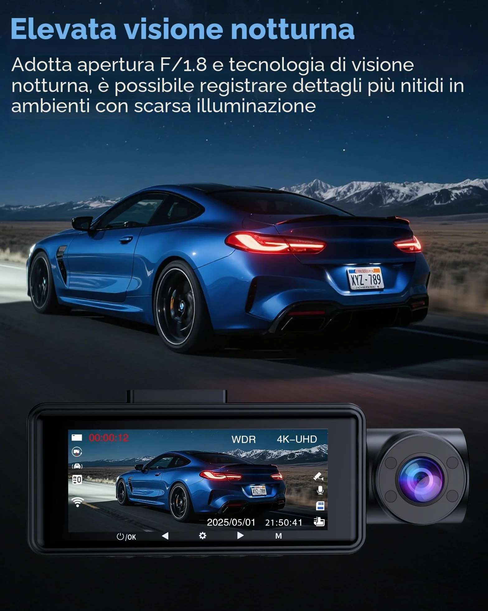 Famgoods Dash Cam 4K 360° 3.16" IPS WiFi 5GHz G-Sensor Night Vision Loop Recording