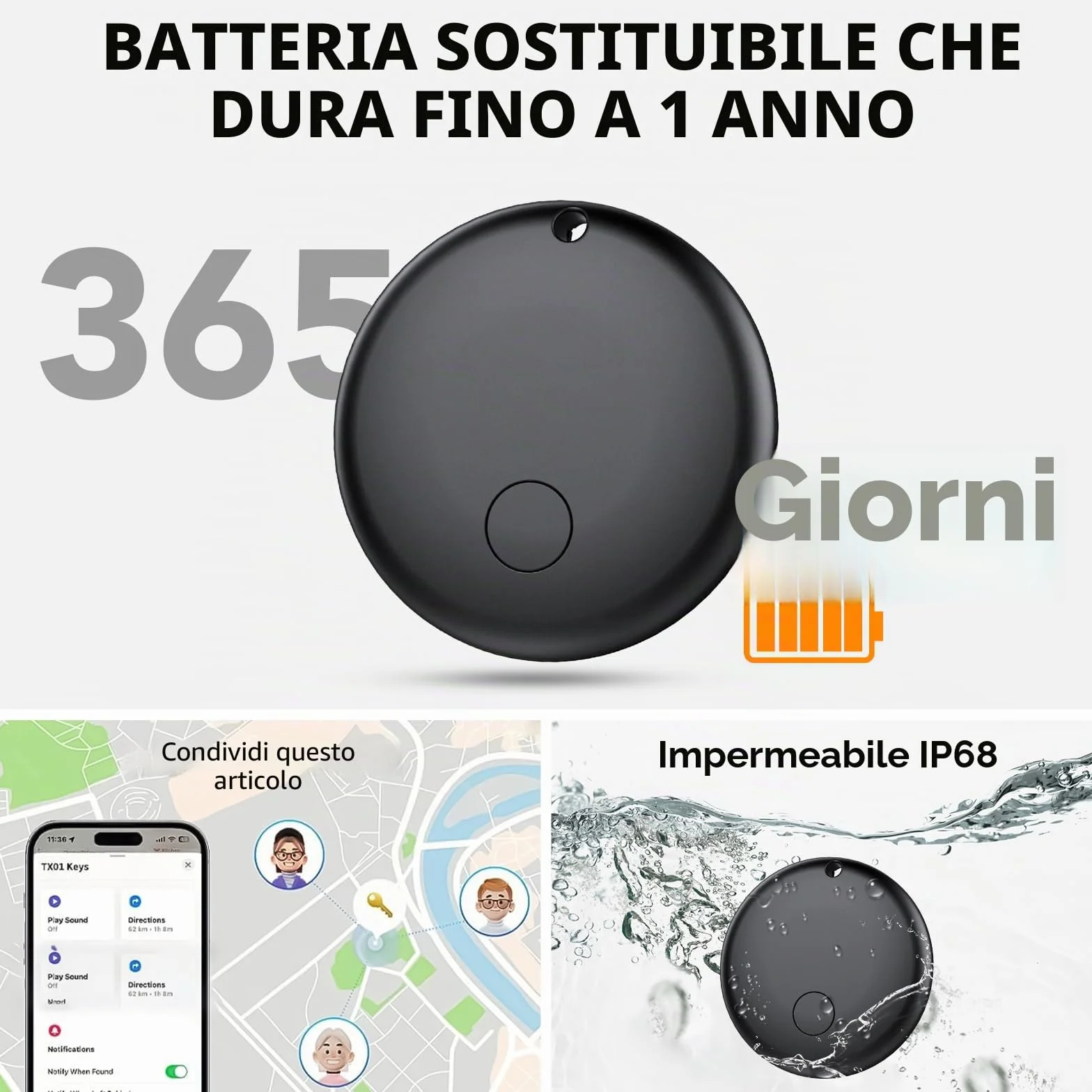 Android Smart Tag Tracker con Google Find Hub IP68 Impermeabile Bluetooth Localizzatore Custodia Protettiva 4 Nero