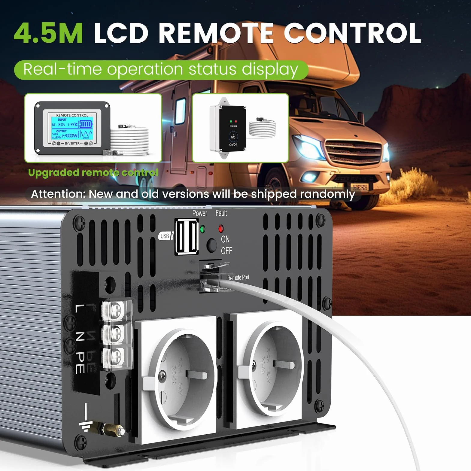 4000W/8000W Power Inverter 12v 220v Onda Pura Transformatore di Tension Convertitore Invertitore di Tensione-2 EU Presa con Uscita USB Telecomando Adatto per frigoriferi,Elettrosega