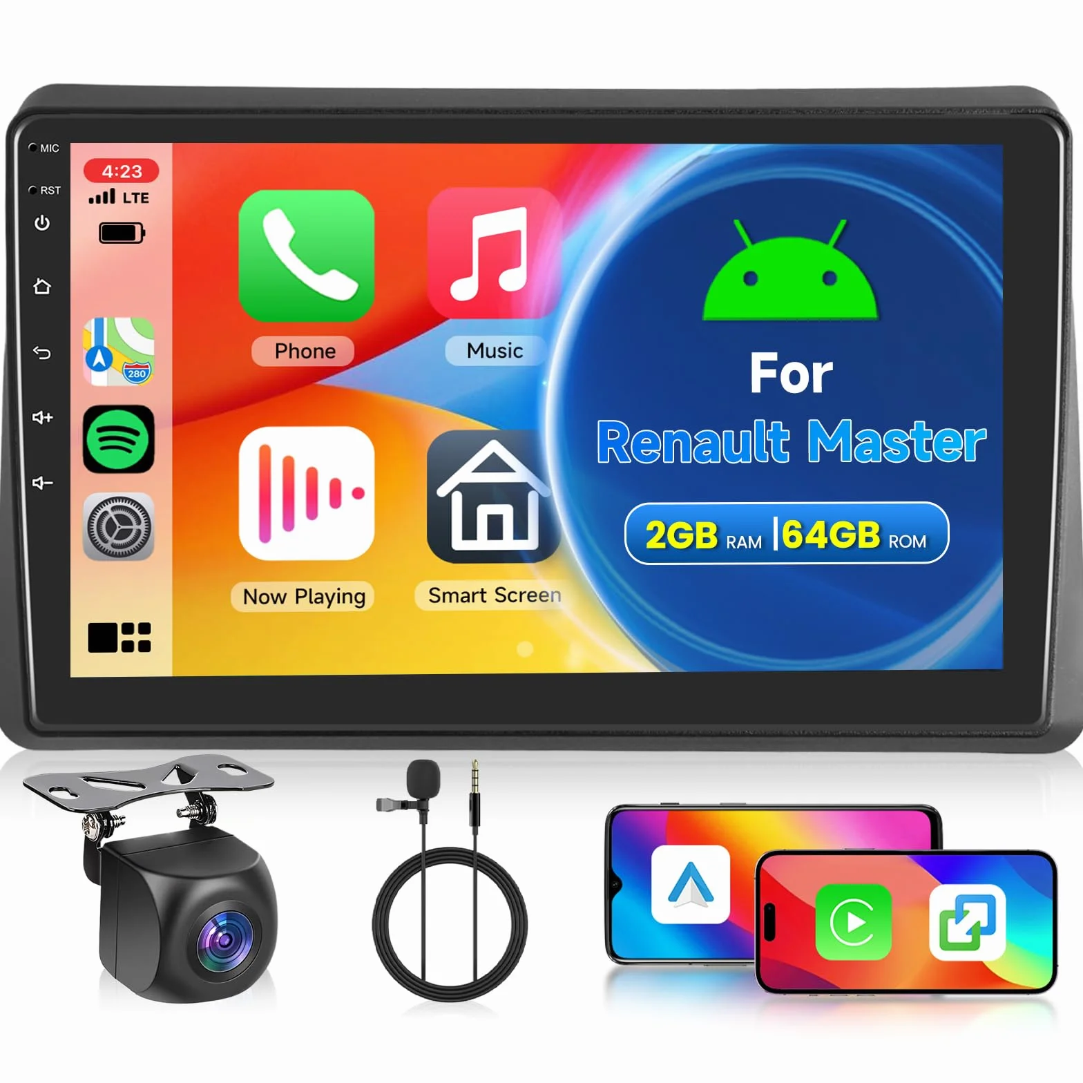 2GB 64GB Android Autoradio per Renault Master 2019-2022 Radio Wireless Carplay Android Auto, Hodozzy 10,1 Pollici Touch Screen Stereo Auto GPS, WiFi, Bluetooth, FM/RDS 2 Din Radio per Renault Master