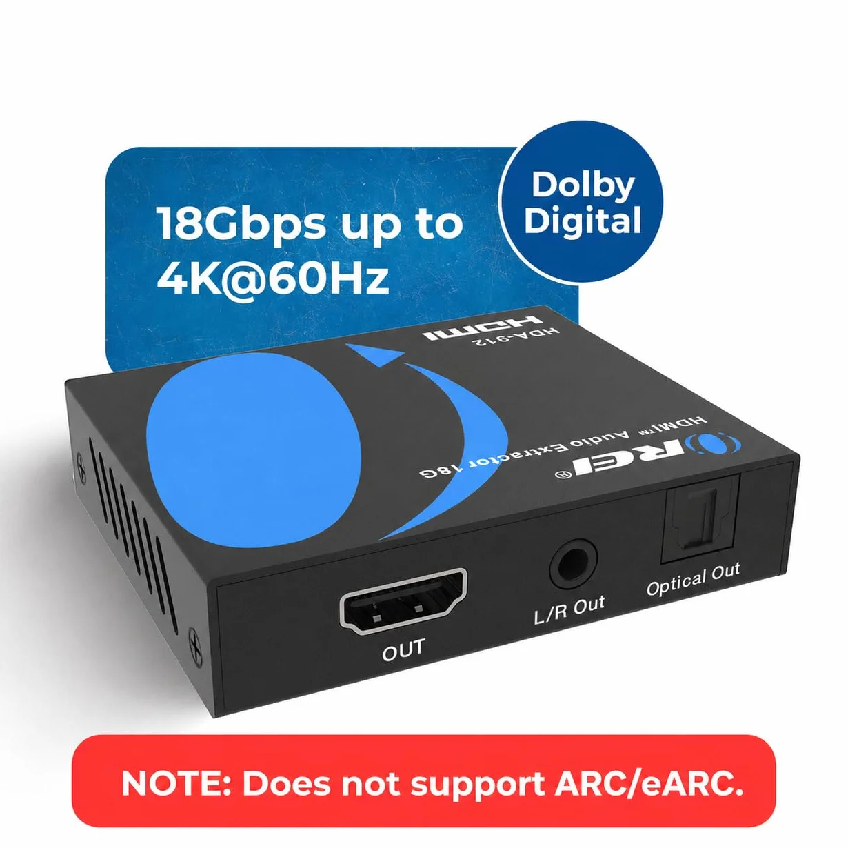 OREL Estrattore audio 4K HDMI 2.0 Audio Converter SPDIF 3.5mm HDCP 2.2 Dolby Digital DTS Passthrough CEC HDR Dolby Vision HDR10 HDA-912