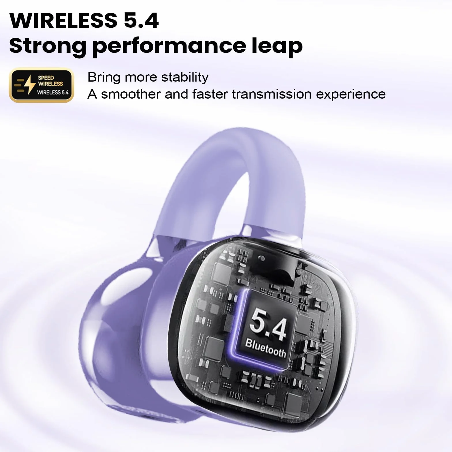 PTHTECHUS Cuffie Auricolari Aperte, Touchscreen Intelligente Auricolare Con Clip, Cuffia Traduzione, 3.7g Ultraleggero Comfort, 65 ore di Riproduzione, Auricolari Open Ear Bluetooth 5.4 (VIOLA)