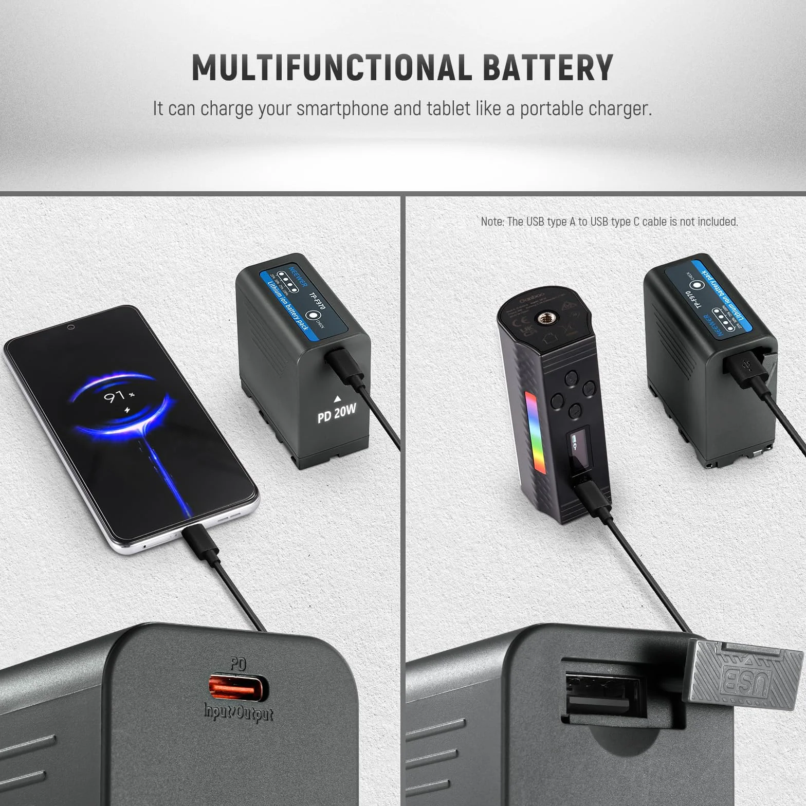 NEEWER 2pz NP-F970 7800mAh Batteria Ricambio per Sony FX3/FX30/A7, per Canon R5, per Nikon Z8, Battery Ricaricabile Ricarica Rapida PD Tipo C da 20W per Videocamera Fotocamera Luce Video LED, TP-F970
