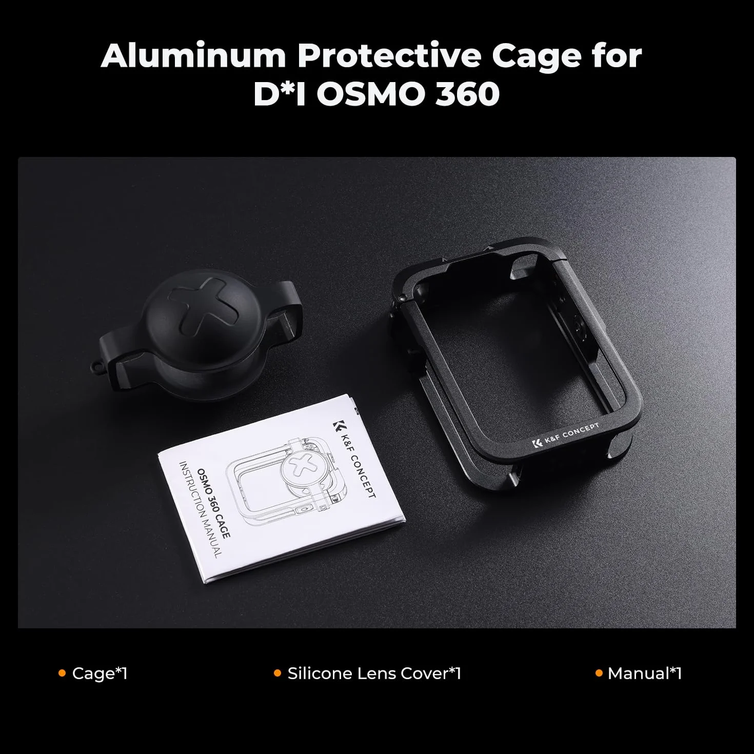 K&F CONCEPT Gabbia Metallica Compatibile con DJI Osmo 360 | Custodia Protettiva in Alluminio | Include Coprilenti in Silicone, Telaio con 2 Attacchi a Freddo e Contatti di Ricarica