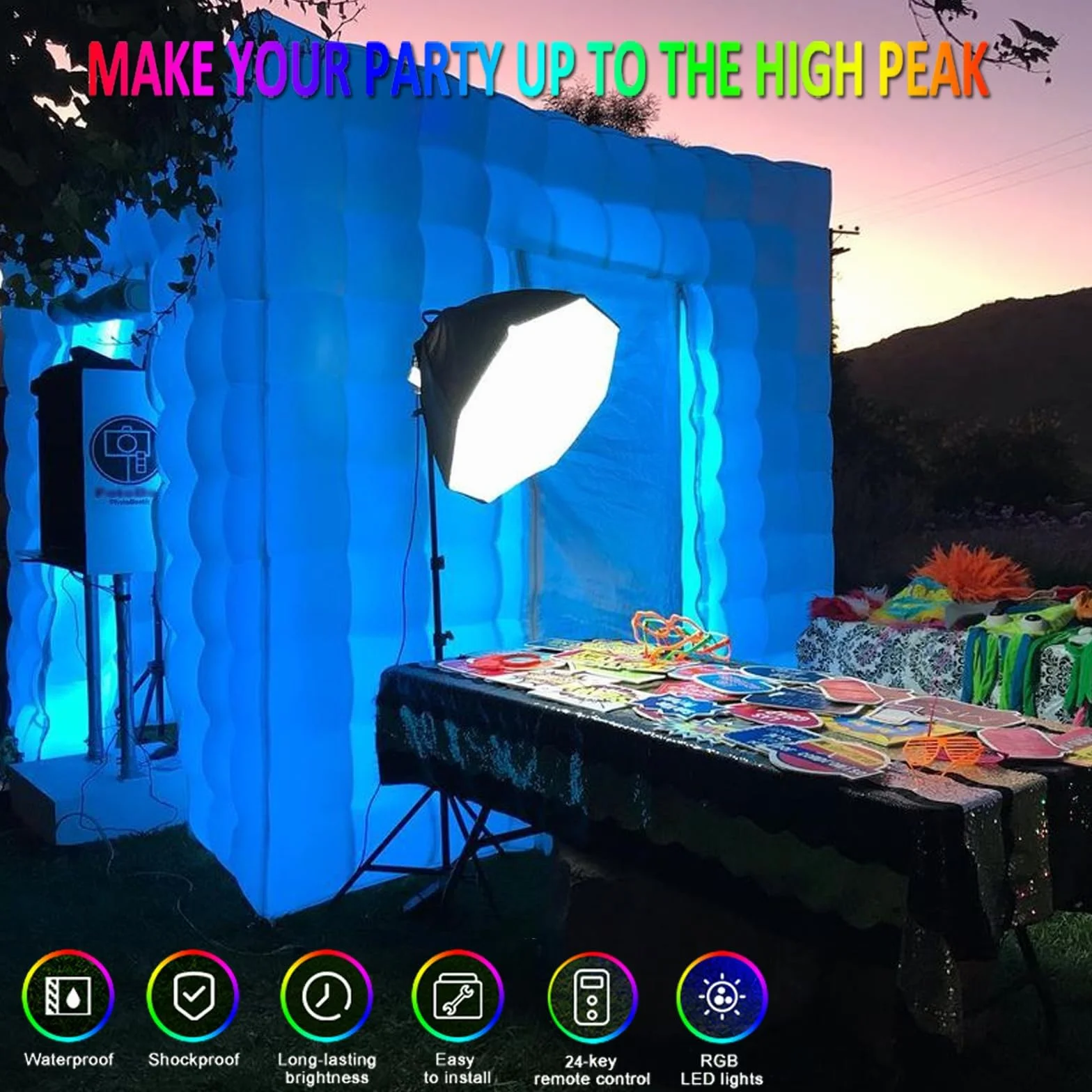 SAYOK Alloggiamento gonfiabile per foto con luce LED e soffiatore d'aria, tenda da 2,5 m, per eventi di matrimonio (due porte)