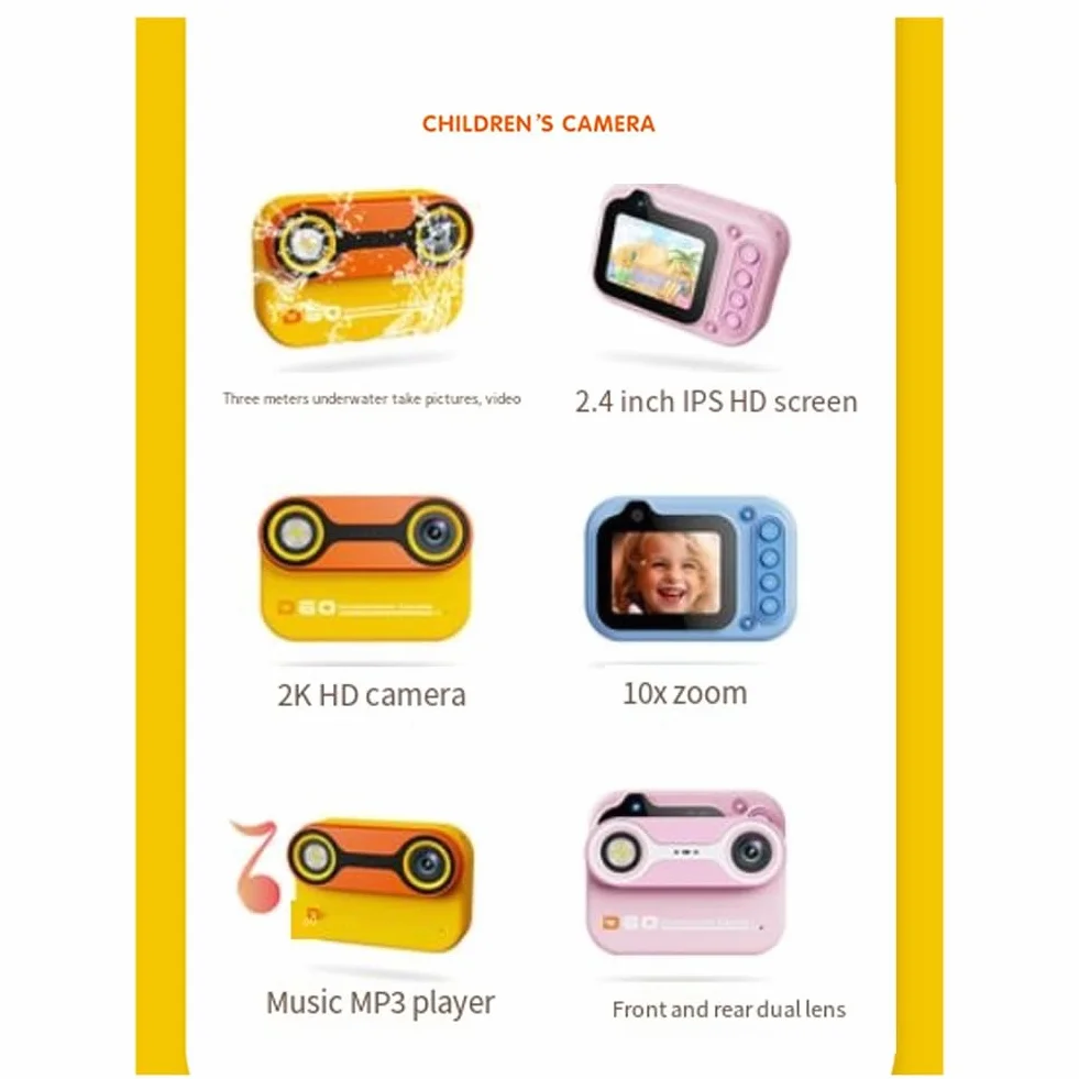 Fotocamera impermeabile per bambini, fotocamera subacquea, 3 metri, impermeabile prima e dopo, doppia fotocamera per nuotare all'aperto, blu