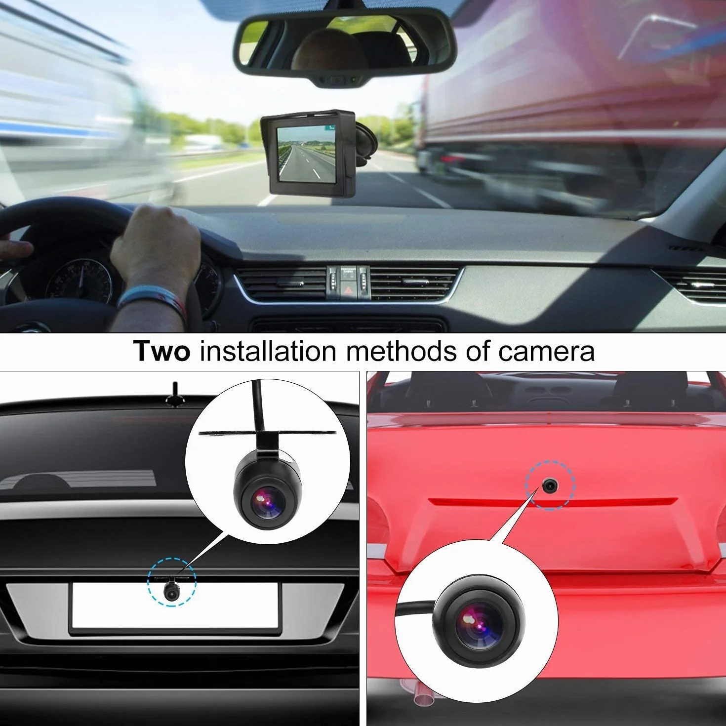 Telecamera Posteriore per Auto Telecamera di Retromarcia con Monitor LCD da 4,3",12 V-24 V Assistenza al Parcheggio, Visione Notturna, Impermeabile, Adatto per Autobus/Camion/Camper/Furgone