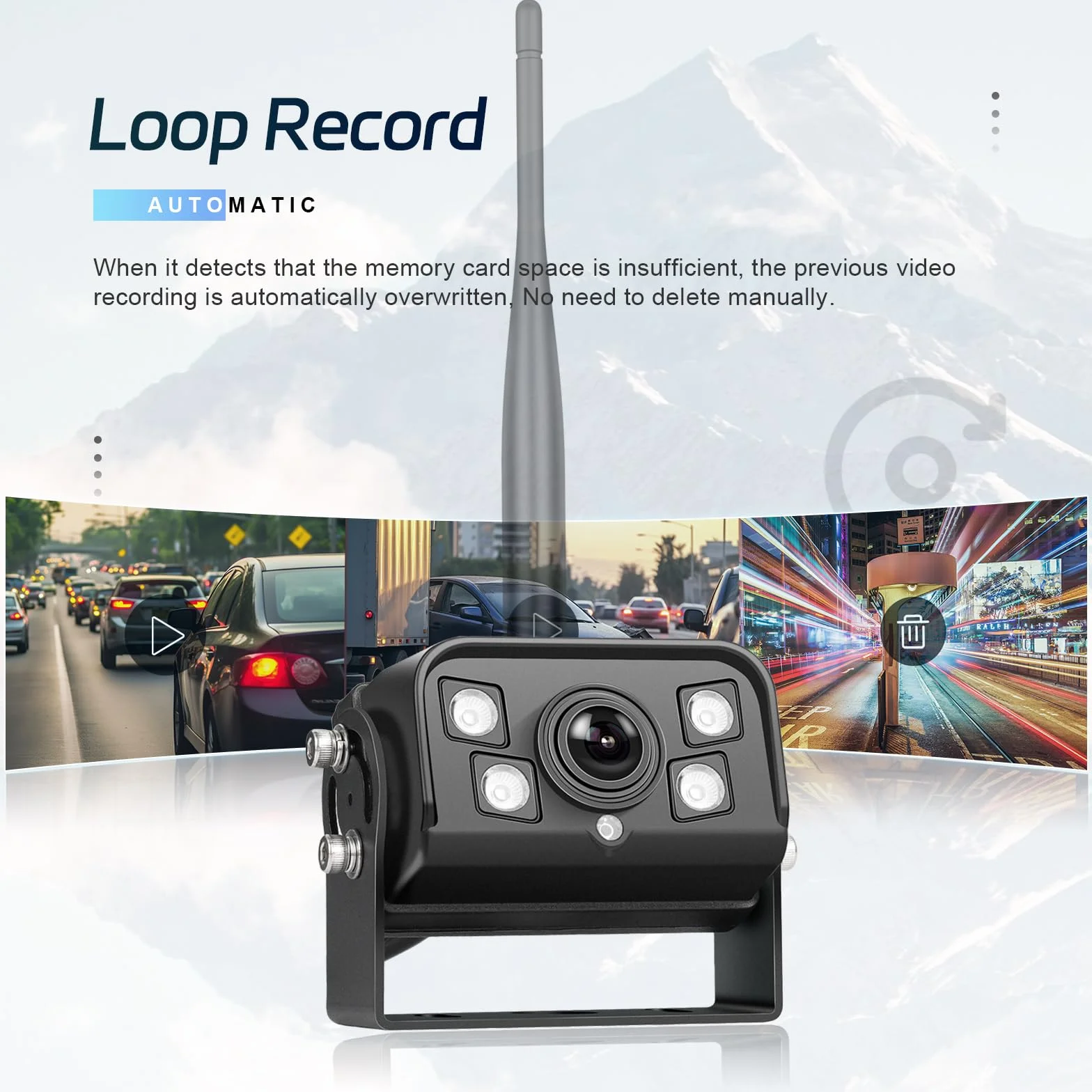 Telecamera Posteriore Digitale Senza Fili Set con 9'' HD Monitor, 1 Grandangolo Impermeabile Visione Notturna Telecamera Targa, per 12V 24V Auto/Camion/Auto/Pickup/SUV/Furgone/Camper