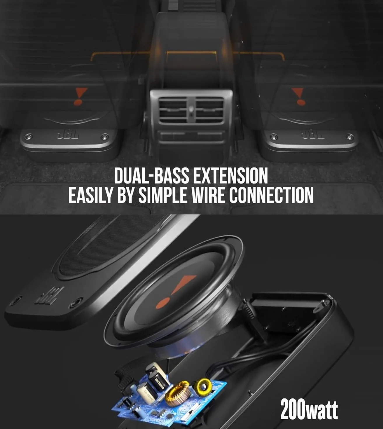 JBL BassPro Lite: Subwoofer Attivo Auto Ultra-Compatto con Amplificatore Integrato da 100 watt, Subwoofer Auto Amplificato sottosedile, Cabinet in Alluminio, Facile installazione e compatibilità