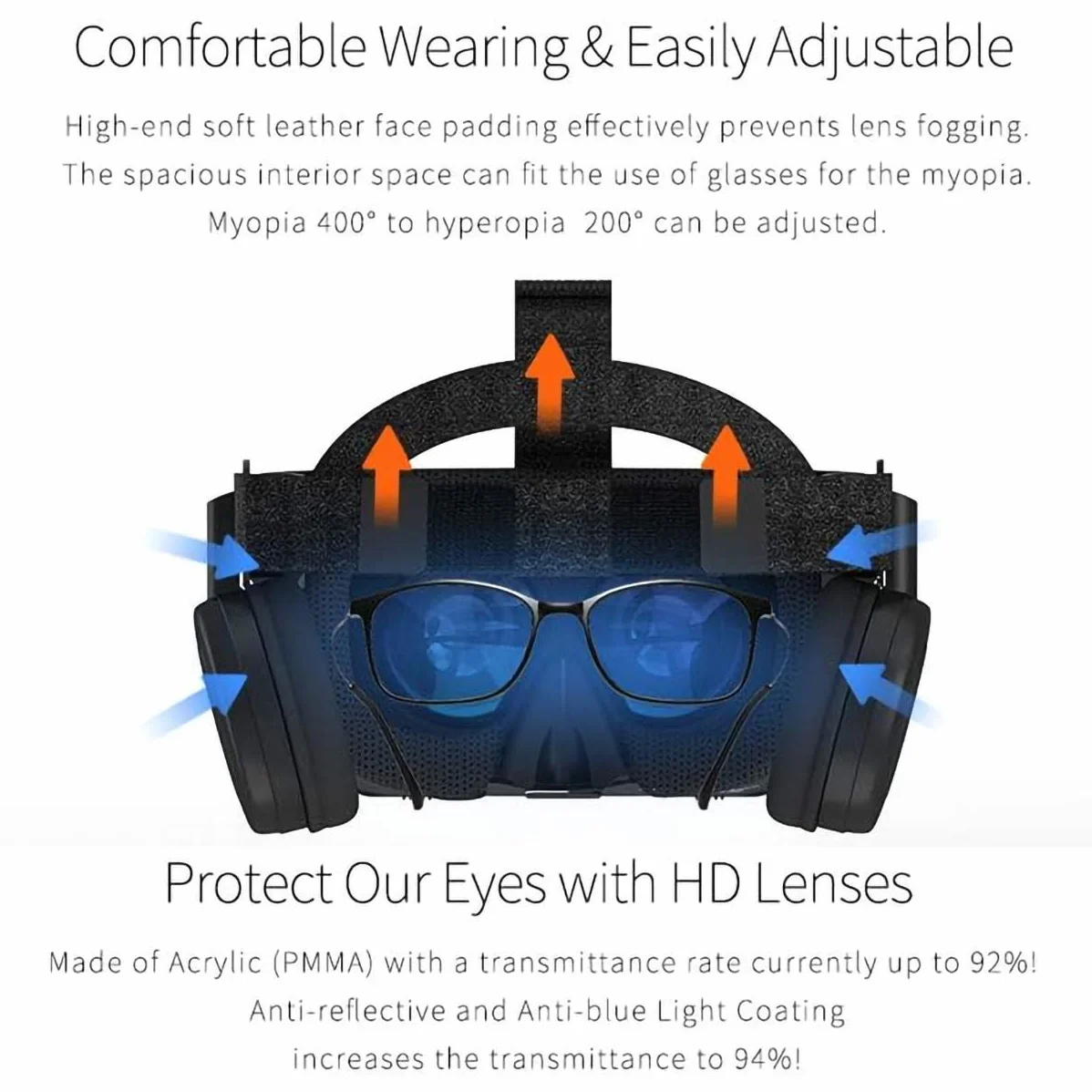 VR Occhiali Realtà Virtuale, Visore 3D con Cuffie Bluetooth di Alta Qualità, Compatibile con Smartphone iPhone e Android 4.7–6.3 Pollici, per Giochi e Film 3D, Regalo Compleanno e Natale
