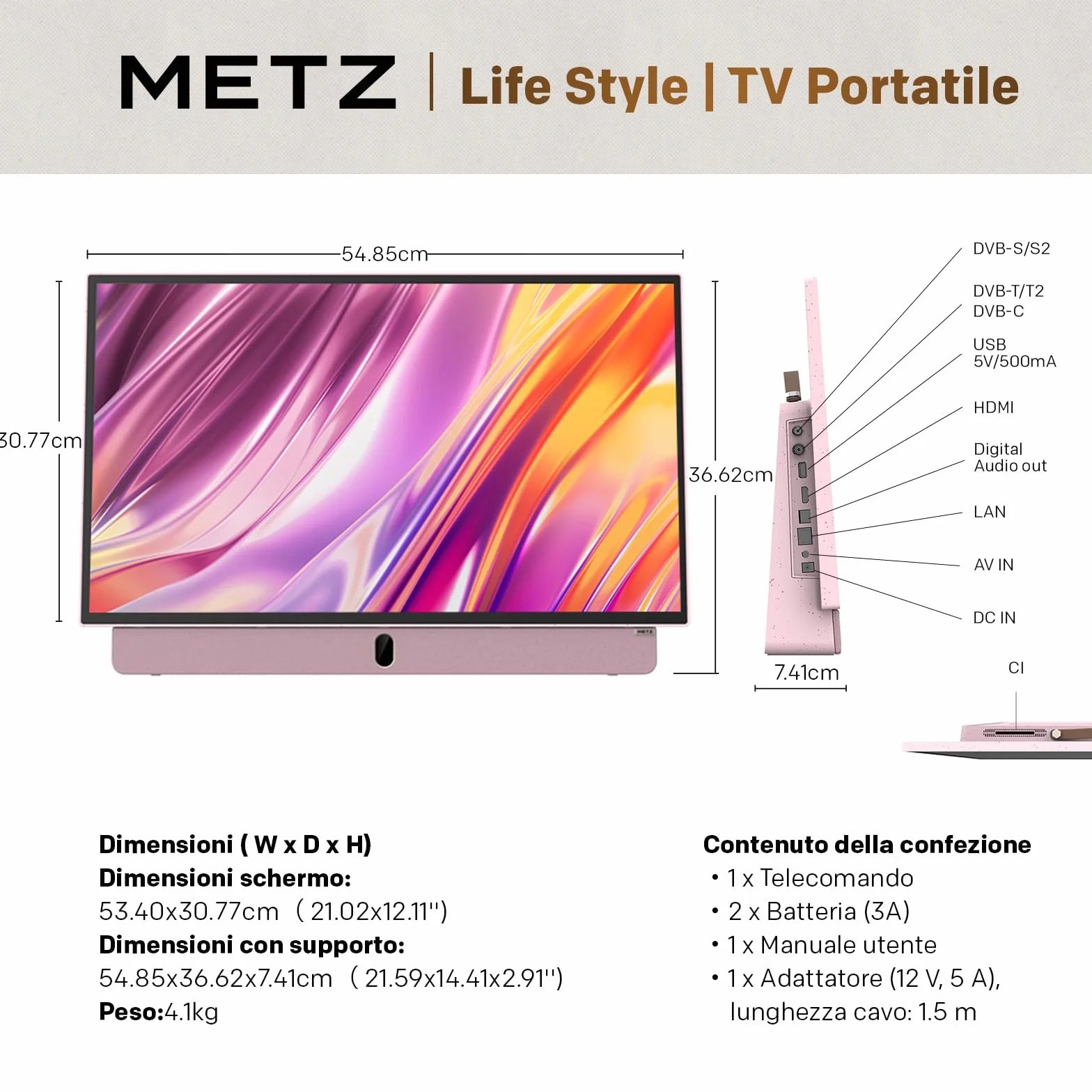 Metz MPE7300Z 24" FHD Smart TV LED Google TV HDMI USB Bluetooth WiFi 5 Rosa