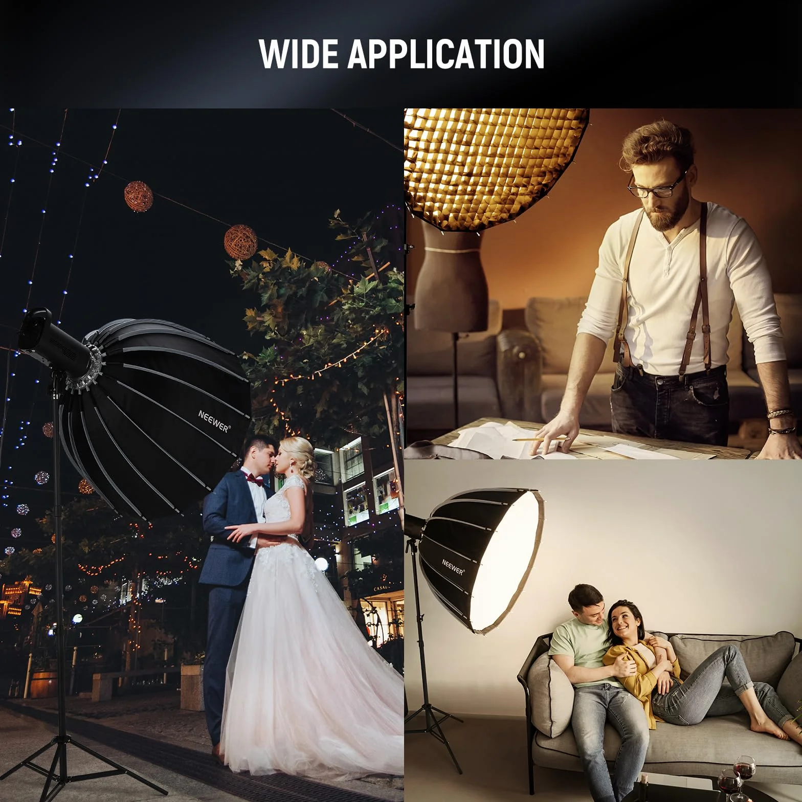 NEEWER 90cm Softbox Parabolico, Attacco Bowens,Rilascio Rapido con Diffusori/Griglia/Borsa per Luci Video Continue F300C AS600B Q4Pro Q6 Compatibile con Godox Compatibile con Aputure 600d,NS90P