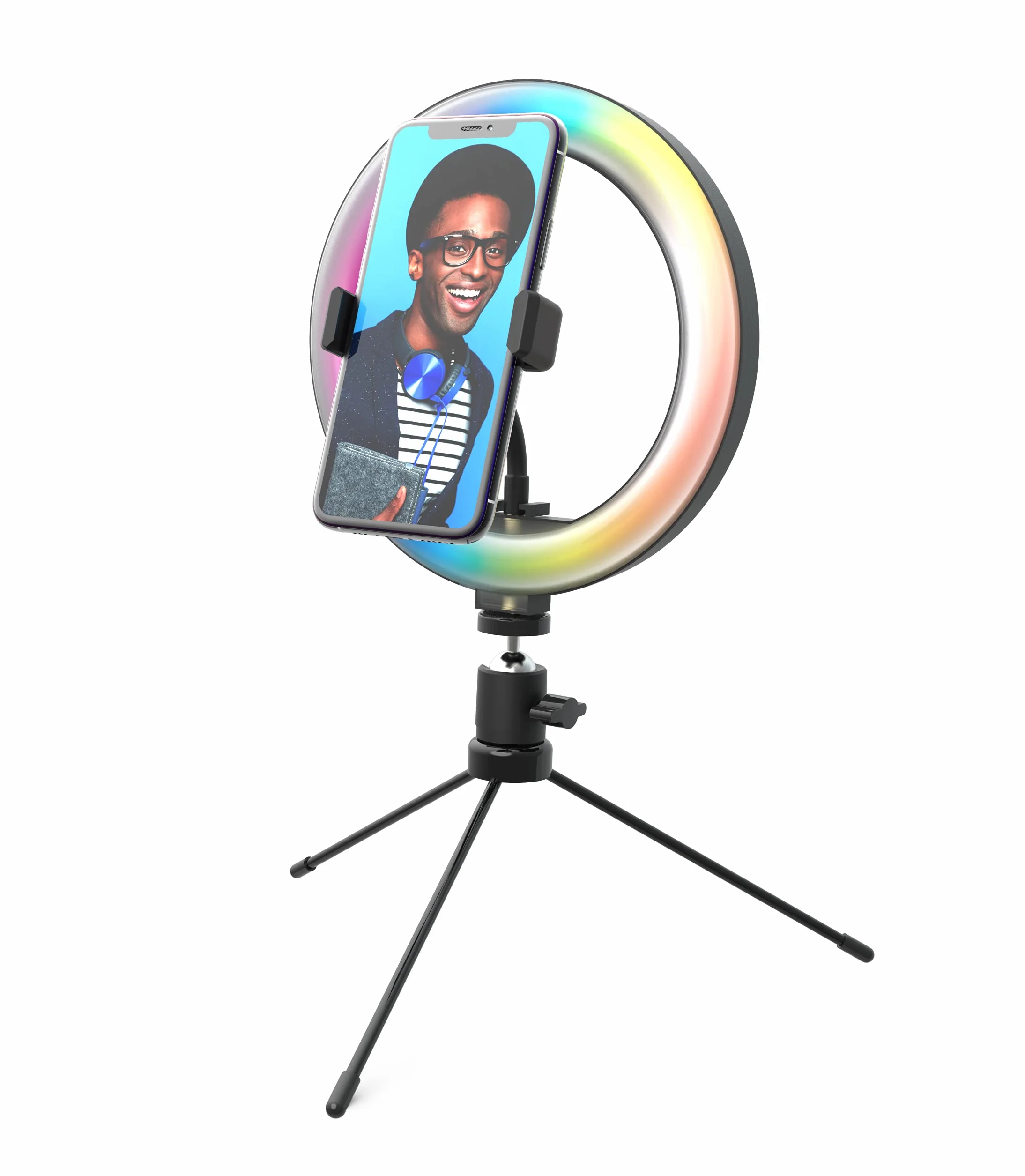 DigiPower Luce ad anello RGB da 10" con 3 modalità di illuminazione, 15 colori RGB e 10 livelli di luminosità, supporto per smartphone (iOS/Android), per trucco, YouTube, TikTok e Vlogging,