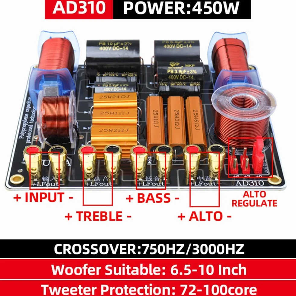 Altoparlante Professionale A Tre Vie da 450 W Splitter Ad Alta Potenza 750Hz/5000Hz Stage Home Theater Filtro Crossover Audio A 3 unità Durevole Facile da Usare