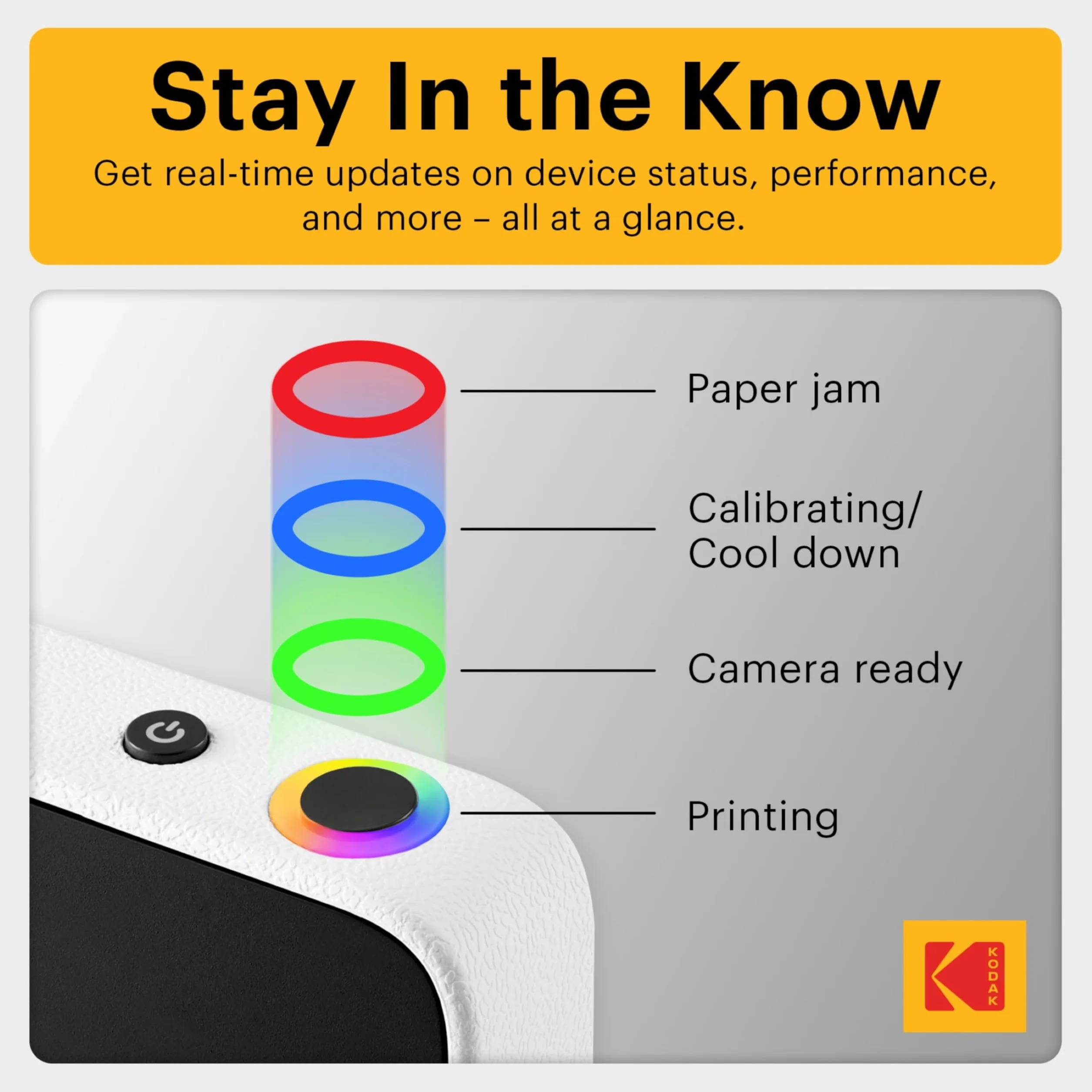 KODAK Printomatic+ Fotocamera Istantanea 10MP Kit Iniziale con Custodia, RGB LED e Carta Adesiva Zink 20pz – Nero