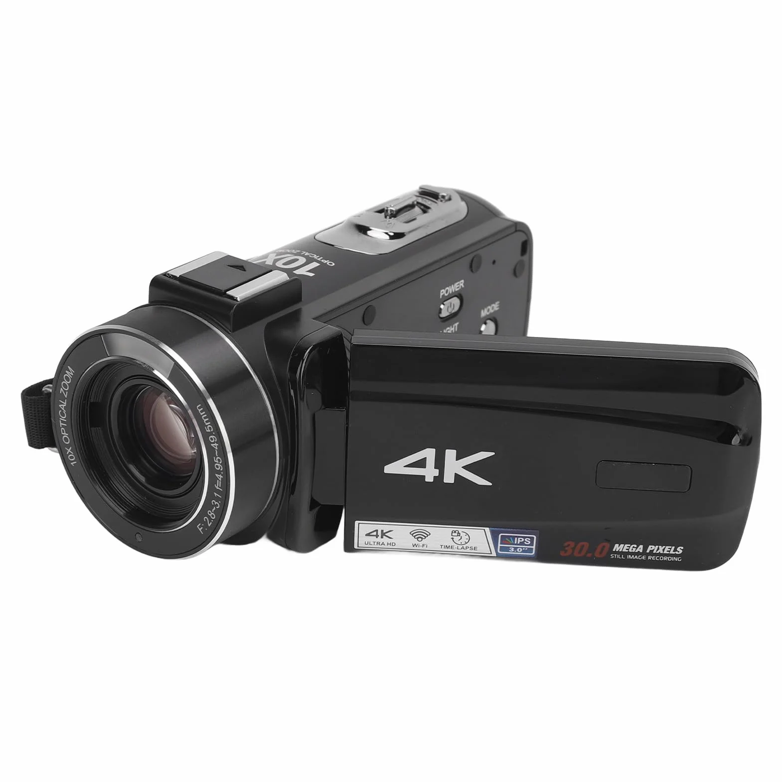 Yctze Videocamera HD con Zoom Ottico 4K 10X, Touch Screen IPS da 3 MP, Videocamera Anti-shake, Anti-shake a 6 Assi, Porta Hot-shoe per i Viaggi