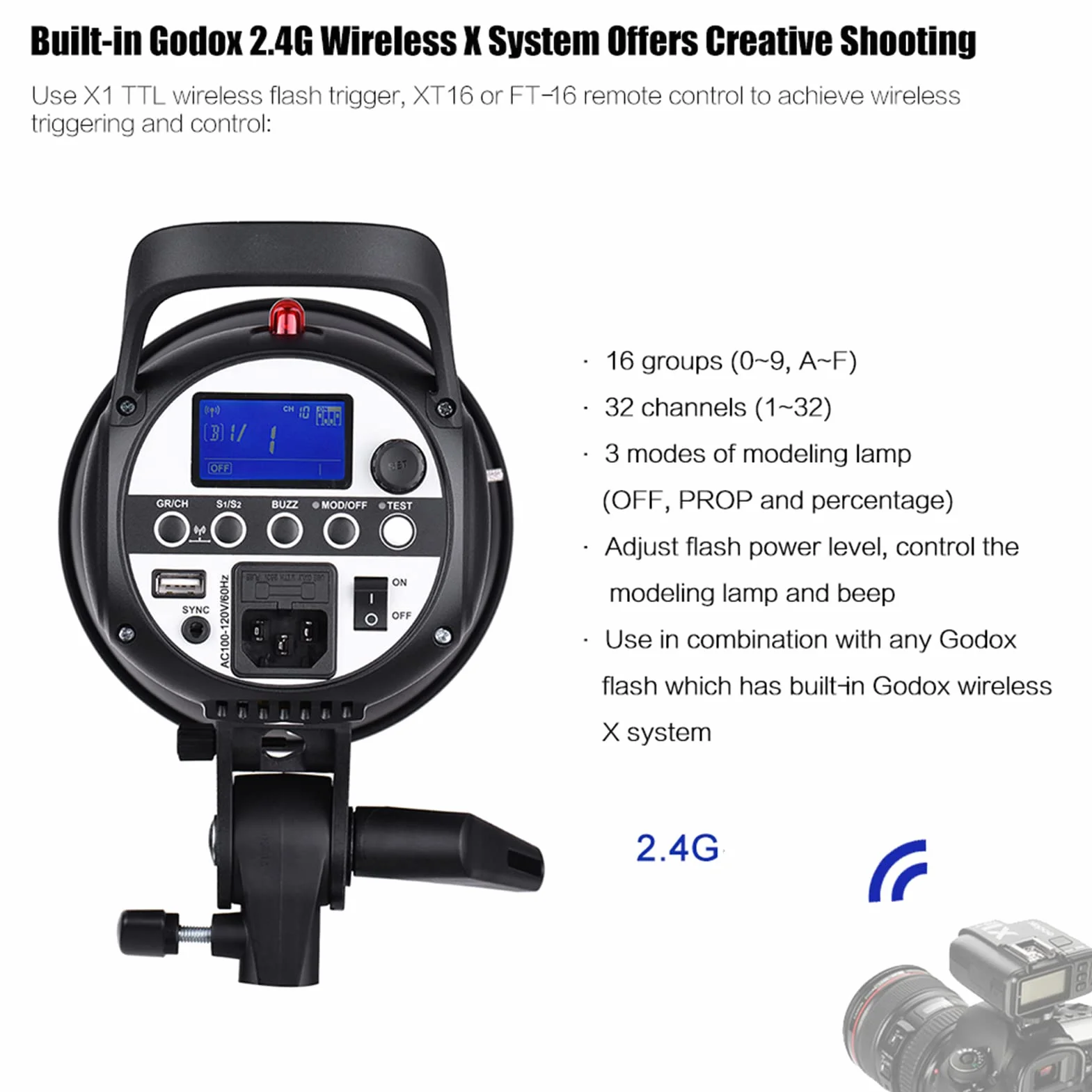 Godox SK300II-V Studio Flash Light 300Ws Potenza GN58 5600±200K Luce stroboscopica integrata Sistema X wireless 2.4G con lampada di modellazione a LED per ritratto di nozze Moda pubblicità fotografia