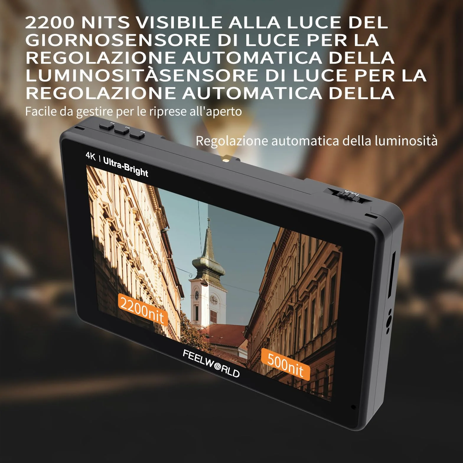 FEELWORLD LUT7 7 Pollici Monitor per Fotocamera 2200nit Touch Screen DSLR Monitor da Campo 4k 3D Lut HDMI Waveform/Sensore di luce automatico con batteria F750 e borsa