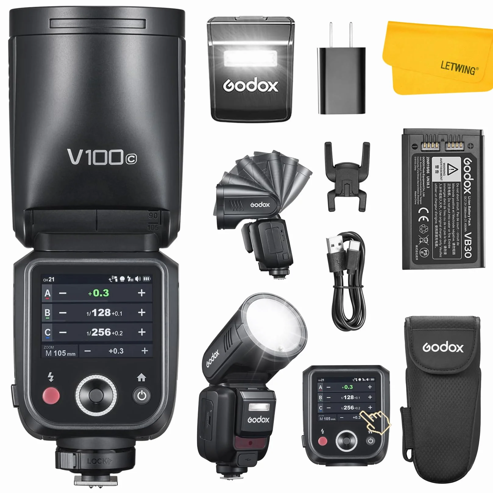 GODOX V100C V100 C Flash Testa Rotonda Compatibile con Canon, Speedlite Strobo Luce Flash TTL Wireless 2.4G con 2980mAh batteria Schermo Tattile Sub-flash Staccabile, Supporto Tipo C