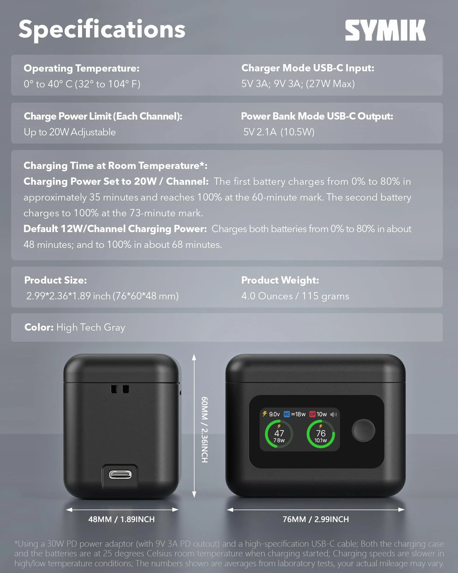 SYMIK Caricabatterie per Insta360 X5, 27 W, alloggiamento di ricarica rapida a doppio canale, con display LCD, hub intelligente a due vie per batteria Insta 360 X5, hub di ricarica rapida mostra SOC