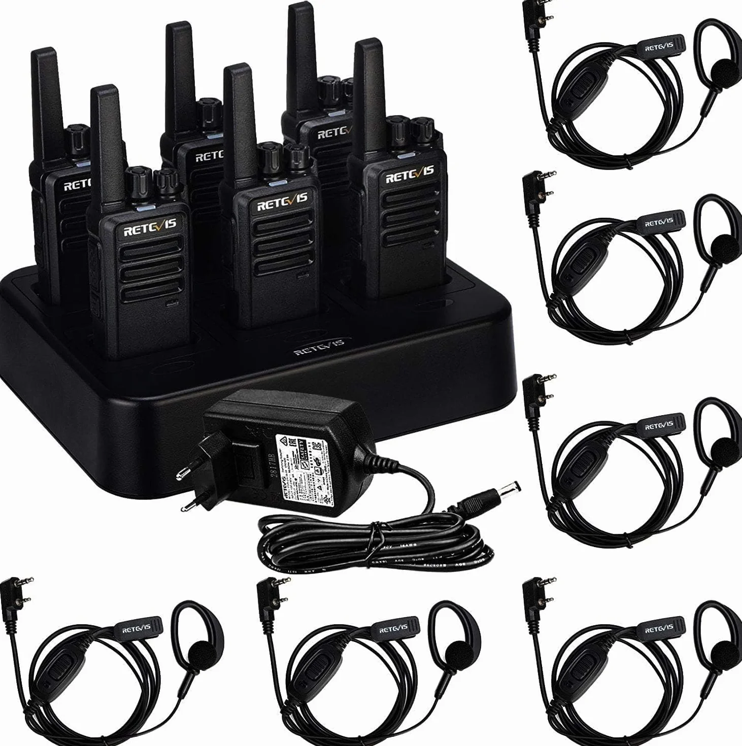 Retevis RT668 Walkie Talkie Professionali, Ricetrasmittenti PMR446 con Caricatore a 6 Vie, VOX, Robusta, Radio Bidirezionale con Auricolare per Fornitori, Magazzino(6 Pezzi, Nero)