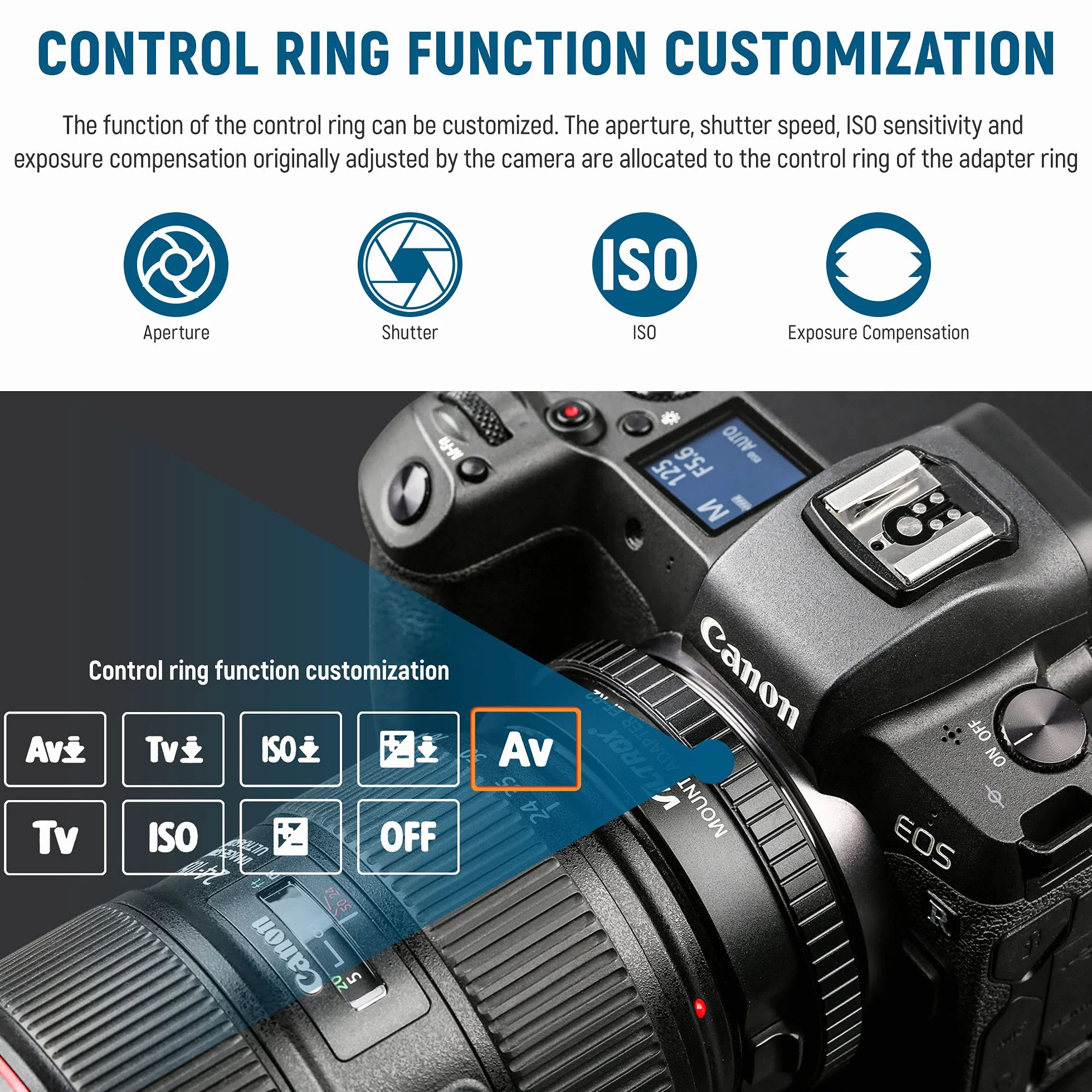 EF-R2 Autofocus Adattatore Obiettivo Convertitore con Personalizzato Anello di Controllo per Canon EF/EF-S Lente a EOS R R5 R6 RP Telecamera
