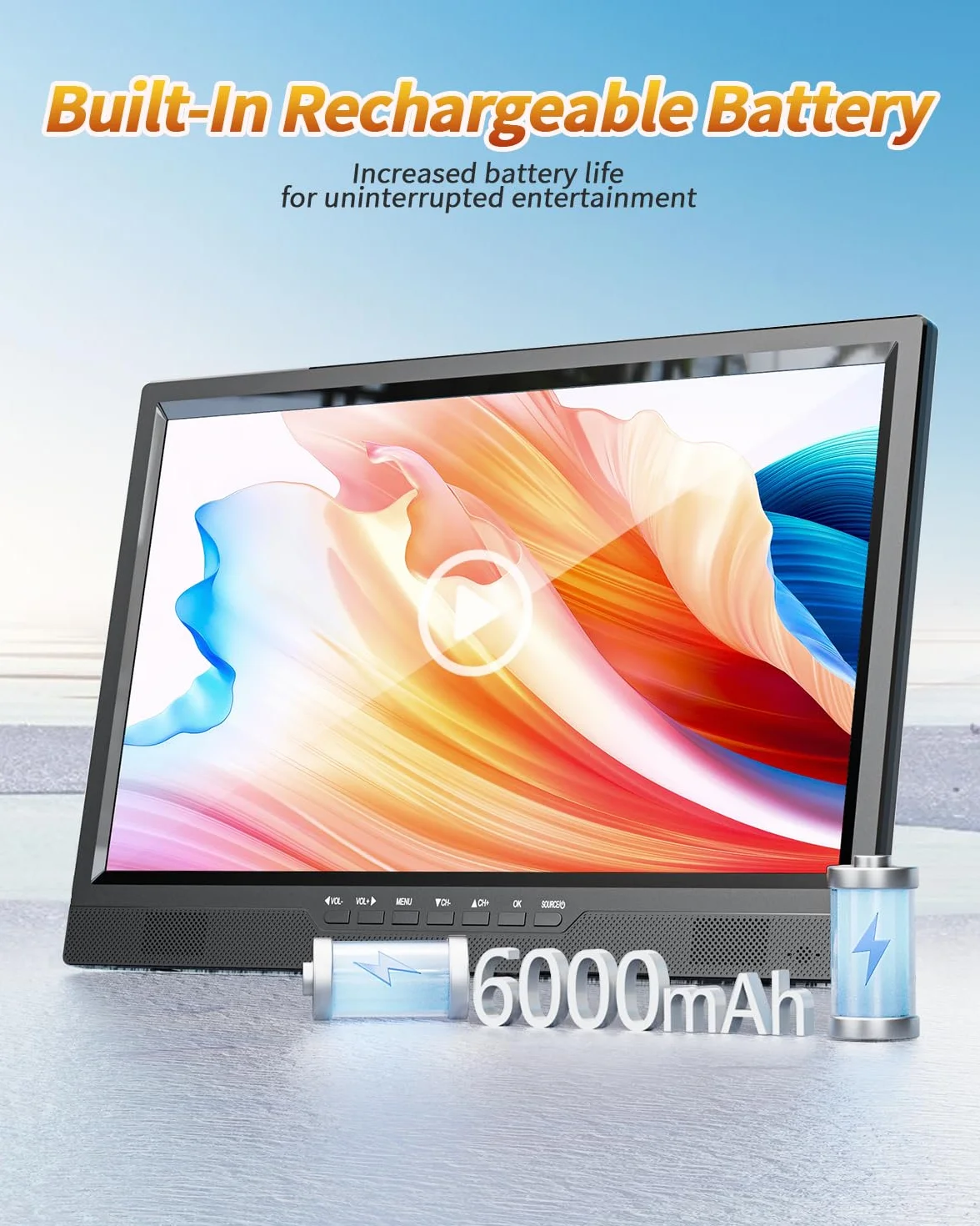 Desobry TV portatile 19 pollici 1080P DVB-T2 HDMI AV USB 12volt