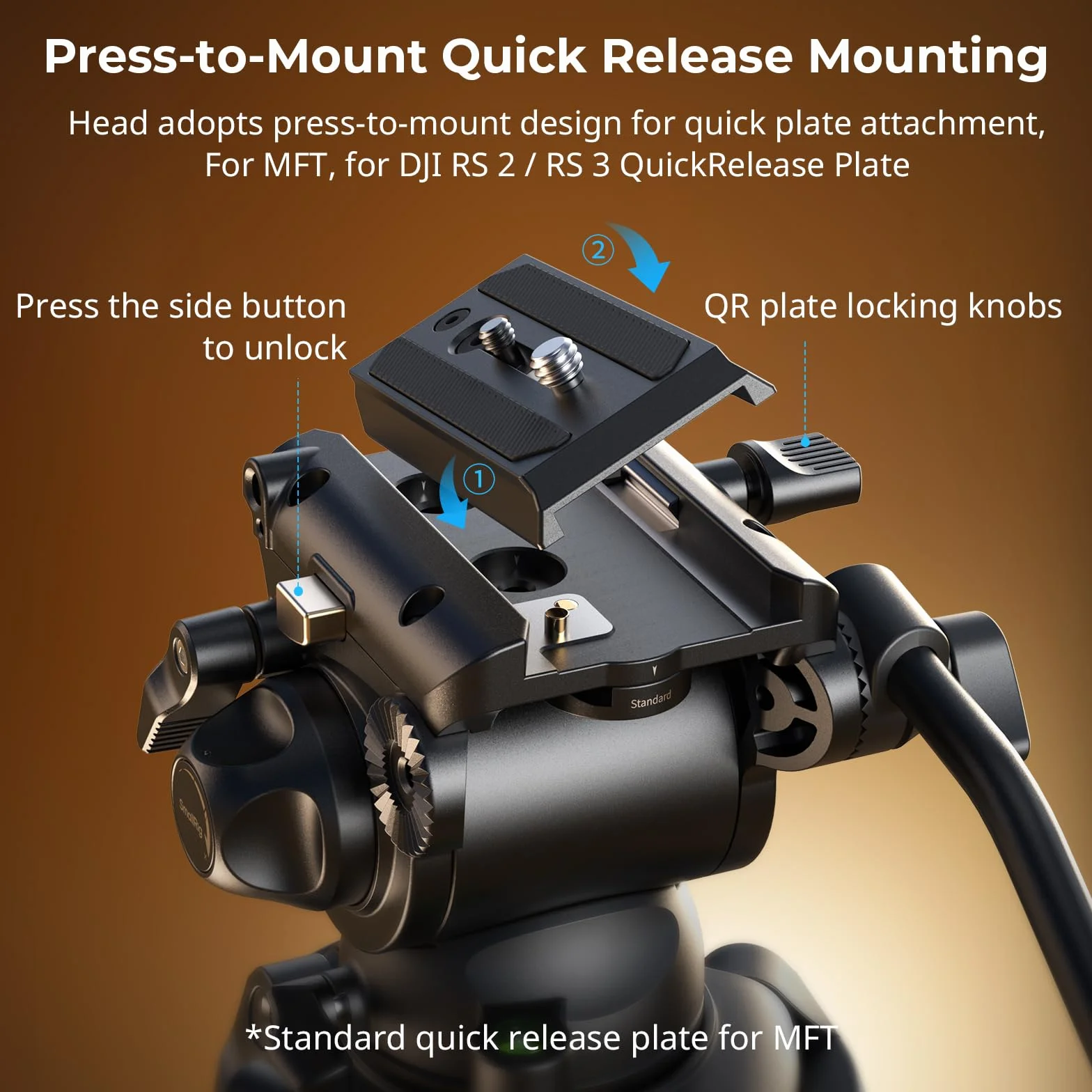 SmallRig AD-01S - Treppiede video da 74 pollici con testa del fluido di inclinazione e inclinazione, piastra a sgancio rapido in modalità doppia, carico fino a 13,2 libbre/6 kg per DSLR, videocamera
