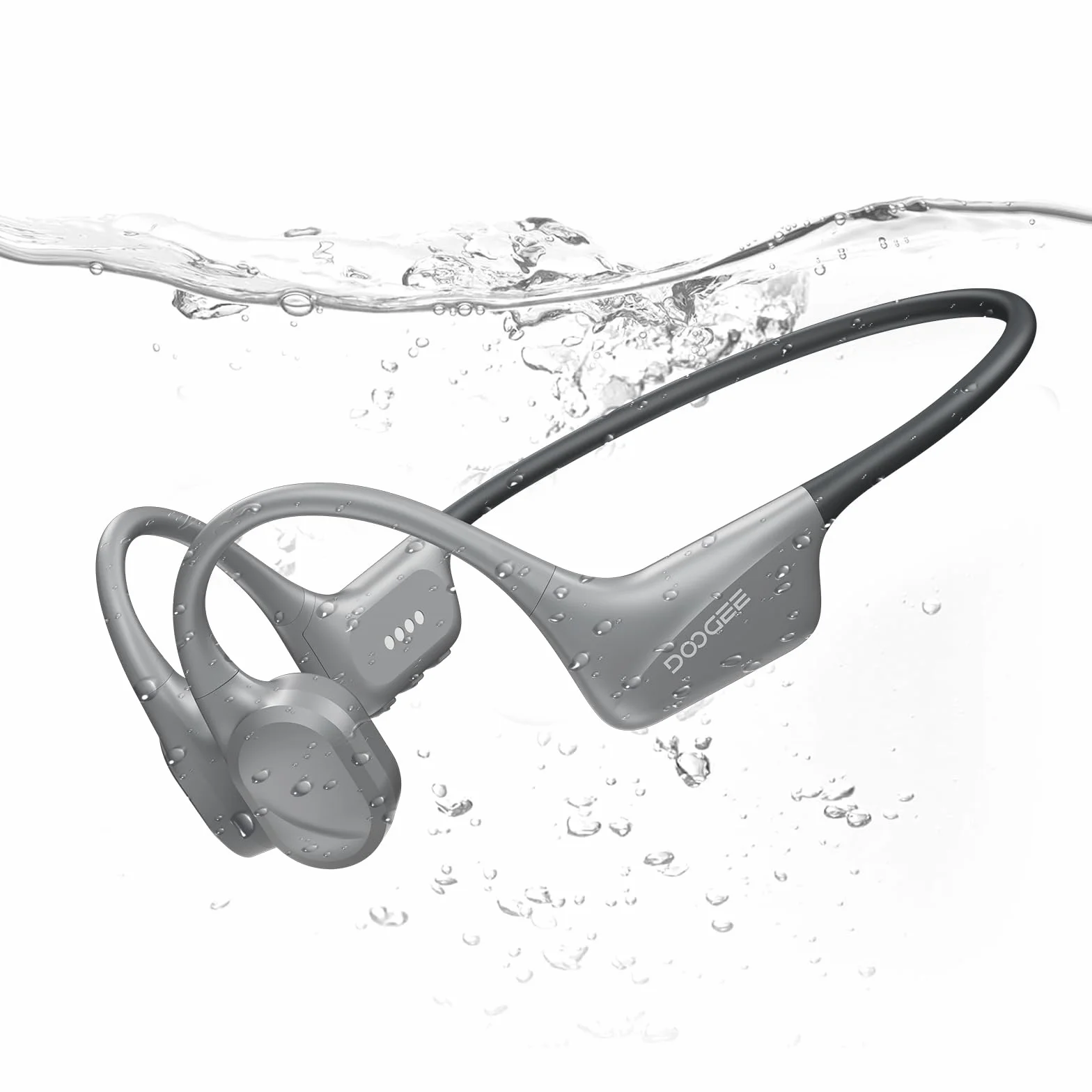 Cuffie Conduzione Ossea IP68 Impermeabili per Nuoto, Auricolari Sportive Bluetooth 5.4, MP3, 32GB, Comodo Silicone, Open-Ear per Corsa, Ciclismo, Palestra,Grigio