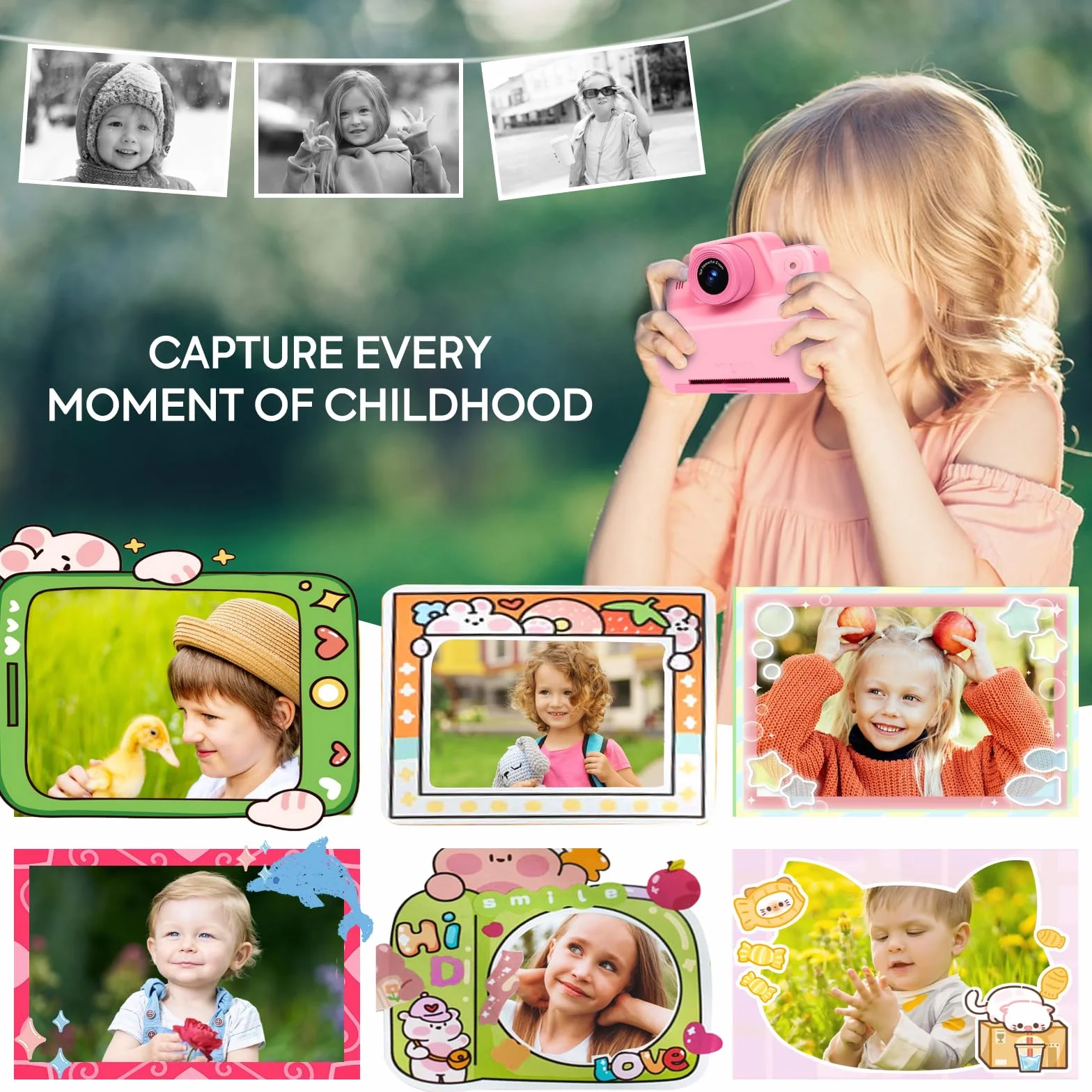 Fotocamera istantanea per bambini, con scheda SD e carta da stampa, 1080P, fotocamera digitale per bambini, regalo di compleanno di Natale, per ragazzi e ragazze, 3-12 anni (rosa)