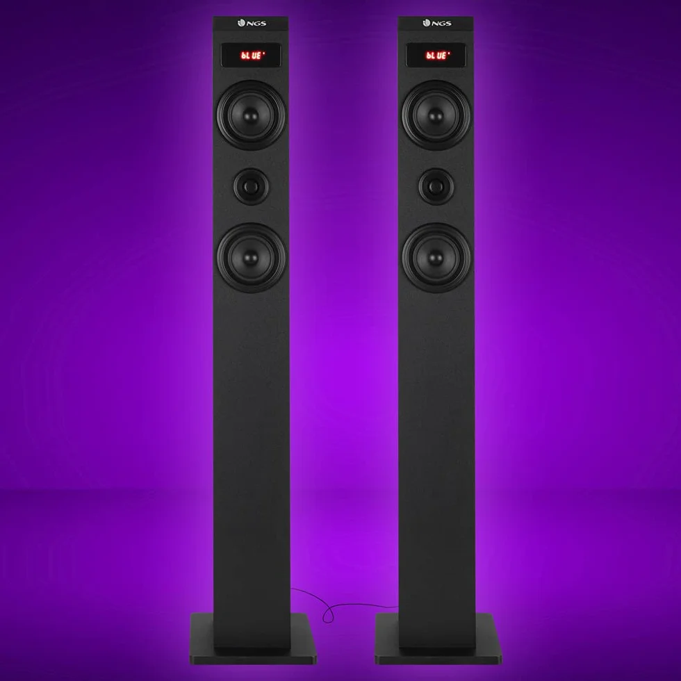 NGS SKY CHARM 2.1- Altoparlante a Torre Bluetooth da 80W con Ingresso Ottico, USB, Radio FM e AUX IN, Nero