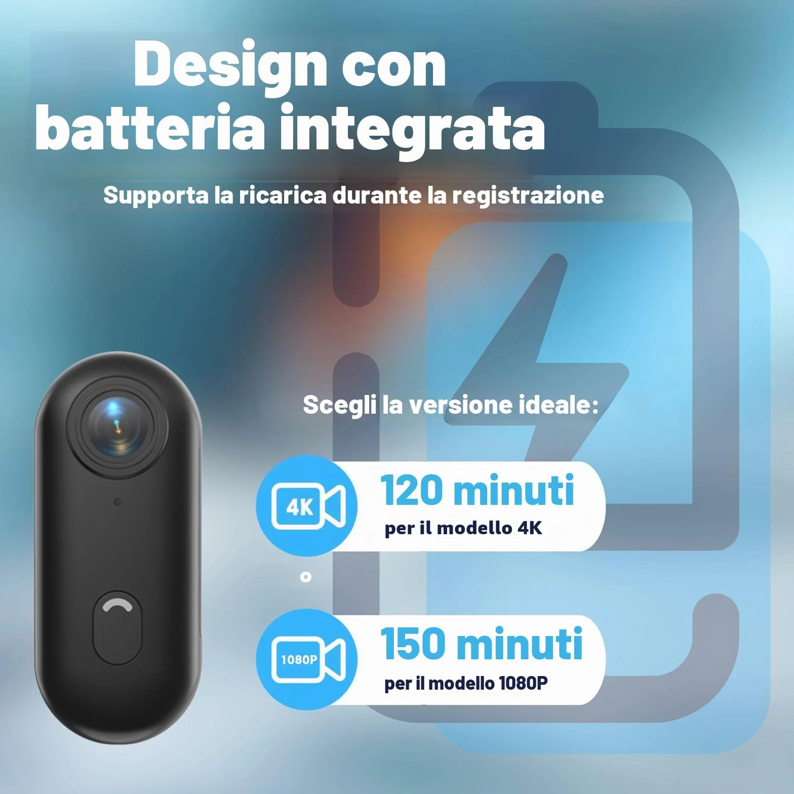 4K - Telecamera corpo 4K con tracciamento audio e video, impermeabile, magnetica e con clip a 360°, batteria da 120 minuti per ciclismo, passeggiate con animali (4K-P-64G)