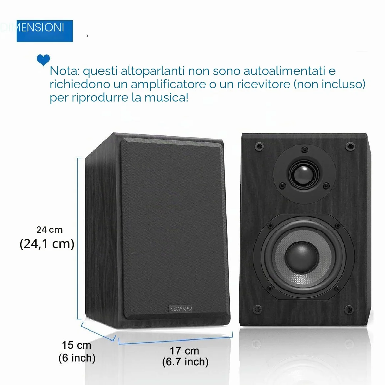 LONPOO Coppia Diffusori 2 Vie LP42 Diffusore da Scaffale 75Wx2, 4-8Ohm