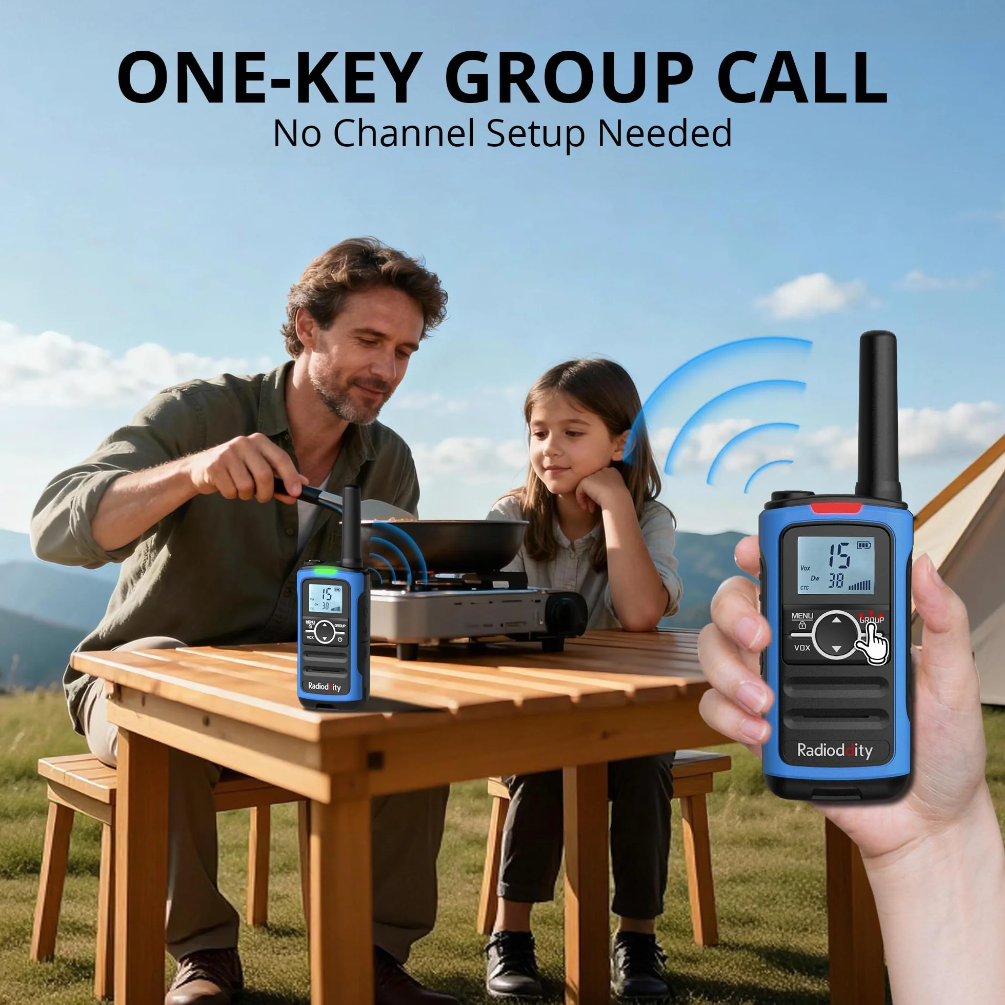 Radioddity PR-T8 Walkie Talkie per bambini, radio PMR446 ricaricabile a lungo raggio con chiamata di gruppo, batteria da 2000 mAh, ricarica USB-C, per escursionismo e campeggio, confezione da 3 pezzi