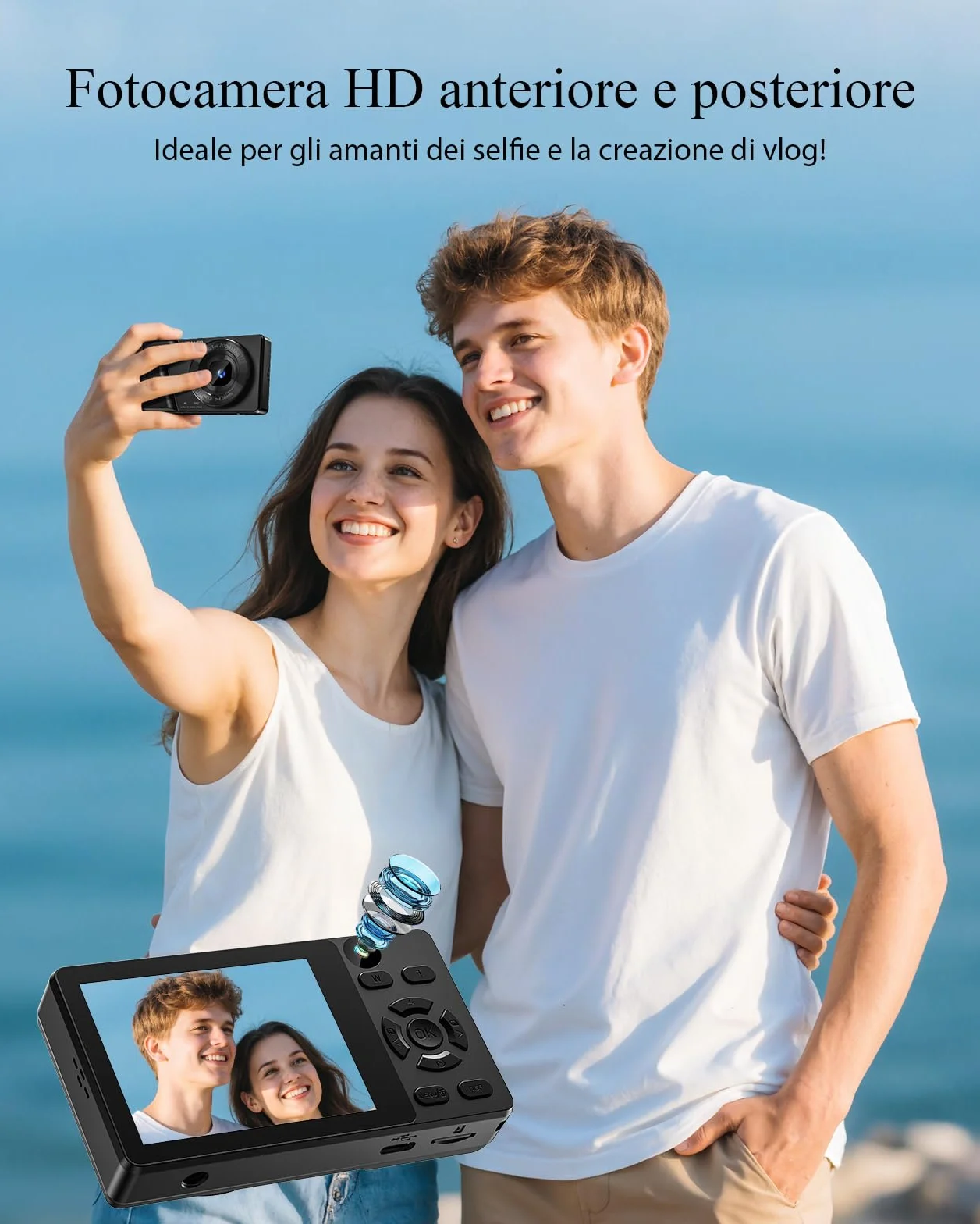 Macchina Fotografica Digitale 64MP 4K con Doppio Obiettivo,Batteria da 2000 mAh,Scocca in Lega di Zinco,Schermo LCD da 2,8",Zoom Digitale 18x per Principianti(Nero,NESSUNA SCHEDA SD)