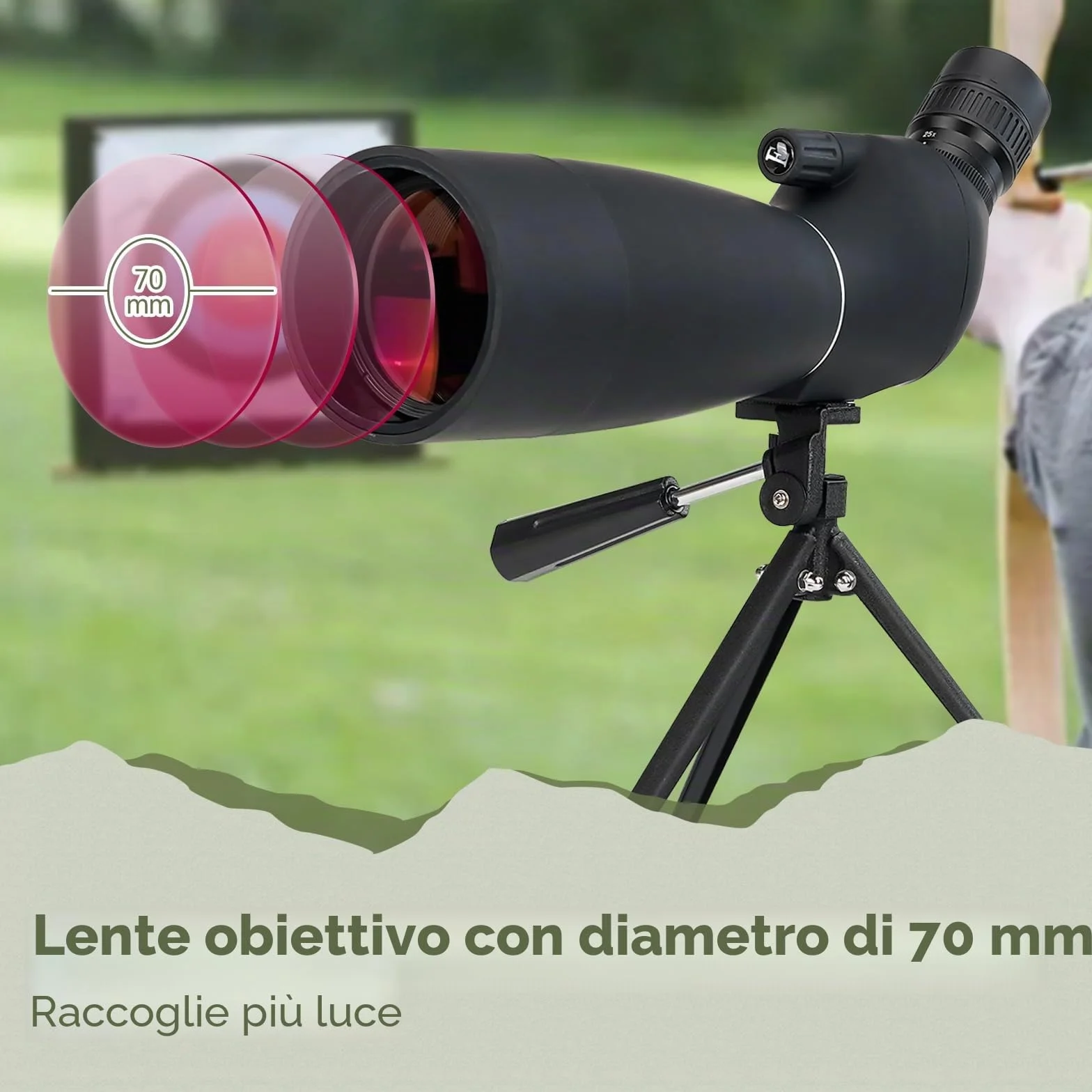 Svbony SV28PLUS Cannocchiale con Treppiedi Smartphone Adapter, 25-75x70mm con A5 Rosso Bordeaux FMC BAK4 IP65, Telescopi Spotting Scope per Adulti tiro a segno Tiro con l'arco Birdwatching