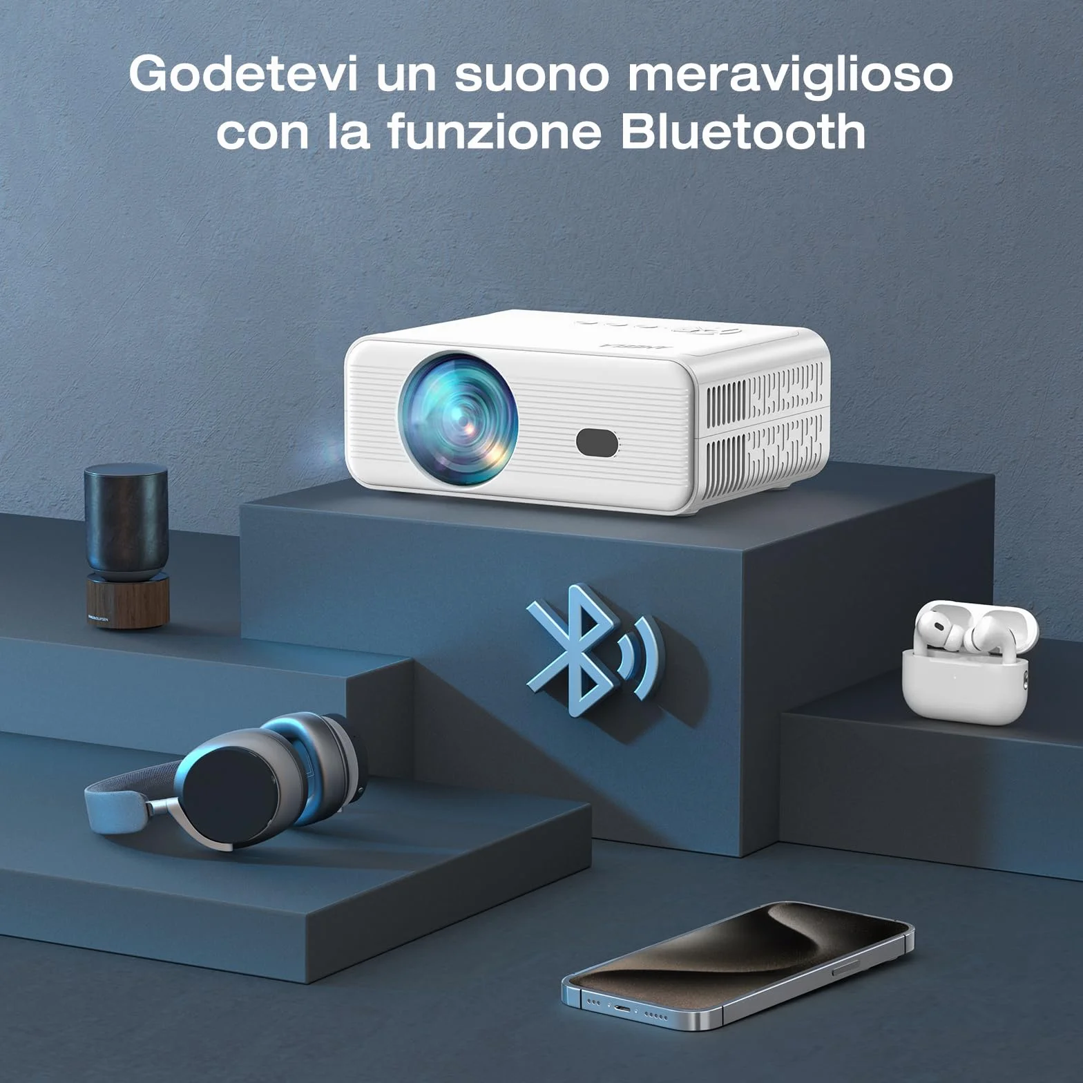 18000 Lumens Proiettore, Full HD 1080P Mini Proiettore, AMEELA Videoproiettore, 2.4/5G WiFi Bluetooth Proiettore, Proiettore portatile compatibile con chiavetta TV/USB/laptop/HDMI/iOS/Smartphone