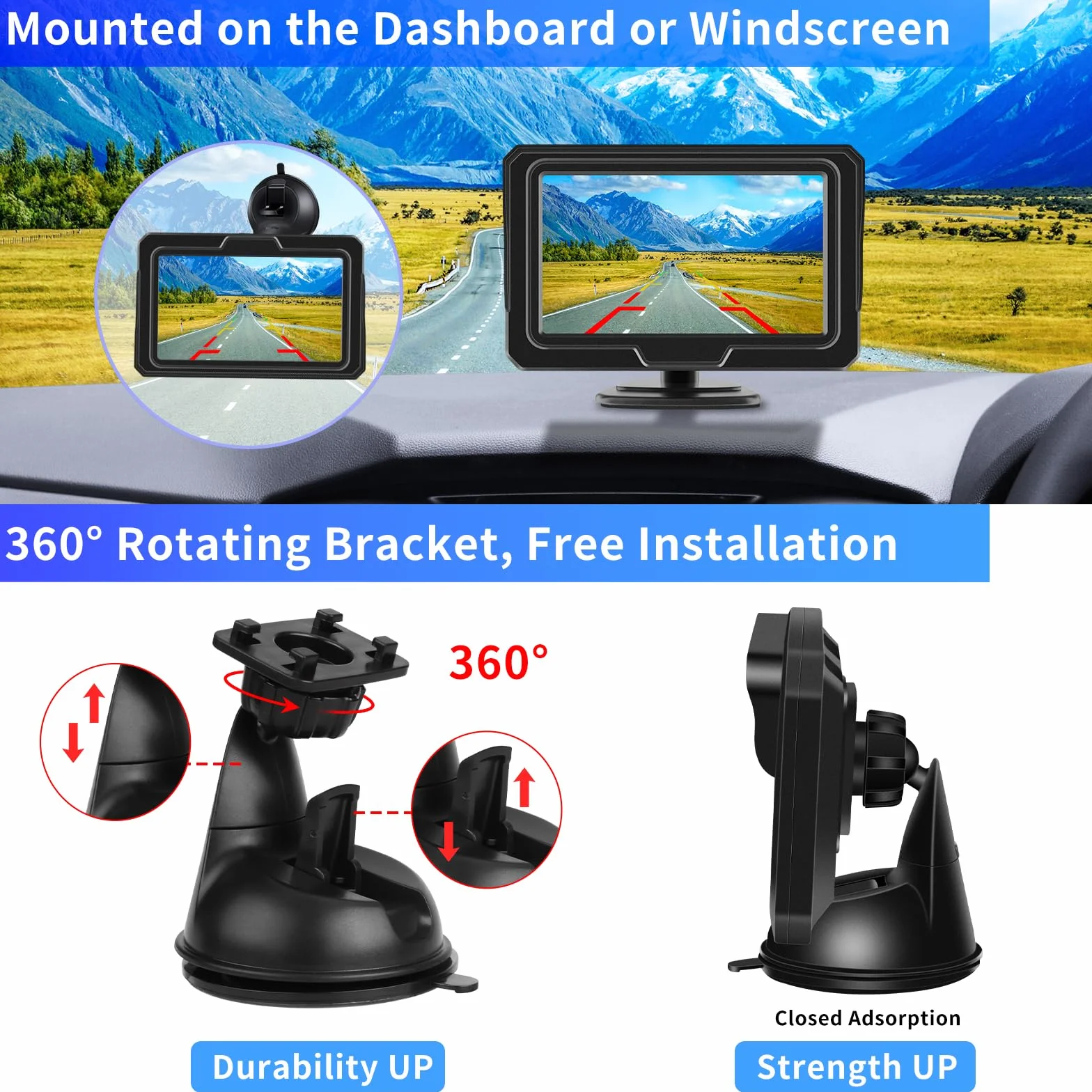 AHD 1080P 4.3 Pollici Telecamera Posteriore Auto con Monitor Nessuna Foratura Retrocamera Auto Facile Installazione Adatta Visione Notturna IP68 Impermeabile Telecamera Retromarcia per DC 12V Auto
