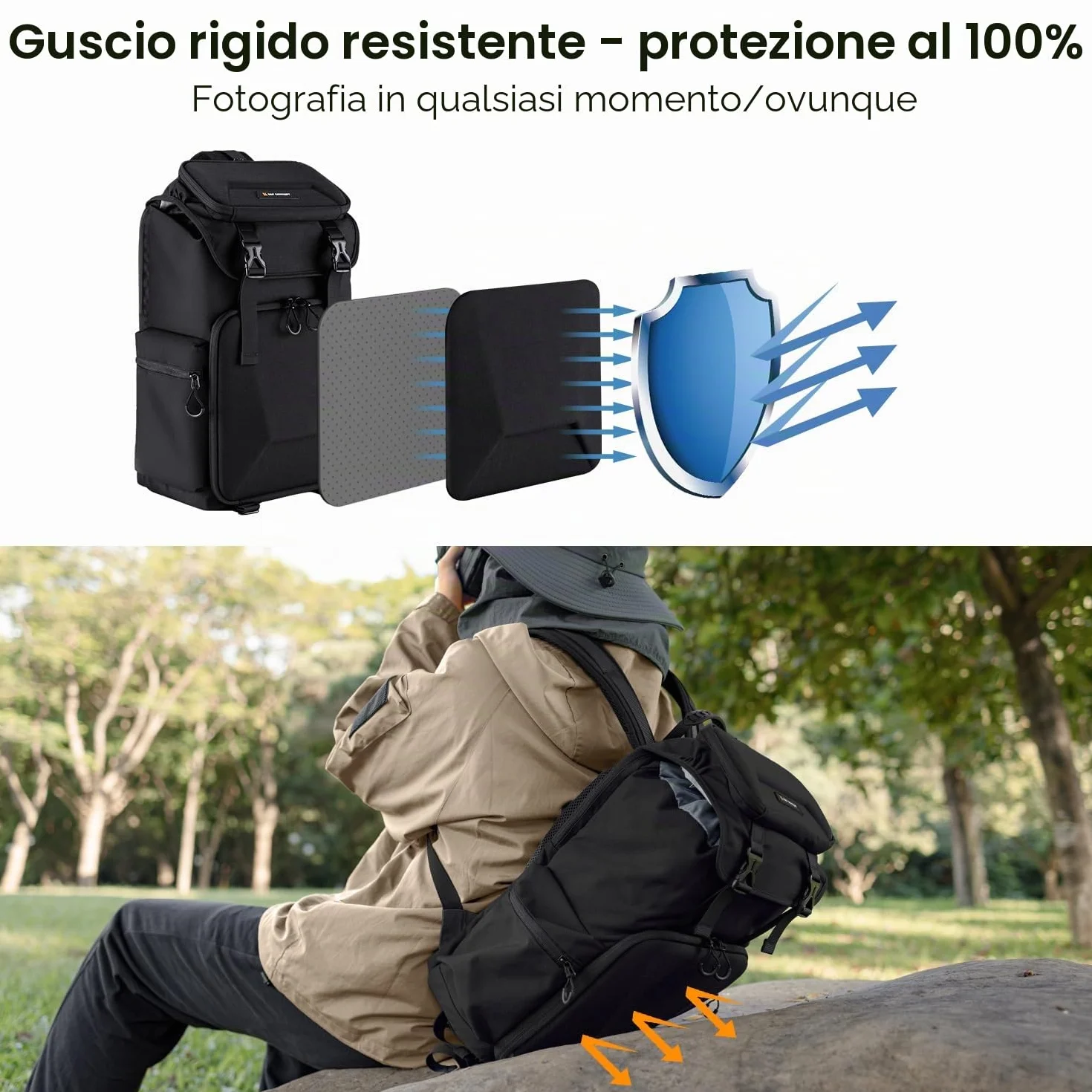 K&F CONCEPT Zaino per Fotocamera Professonale, Borsa Fotocamera Fotografia, Zaino Fotocamera Impermeabile Antifurto, Grande Capacità, Elevata Stabilità, Scomparto per Laptop da 15.6 pollici, Nero