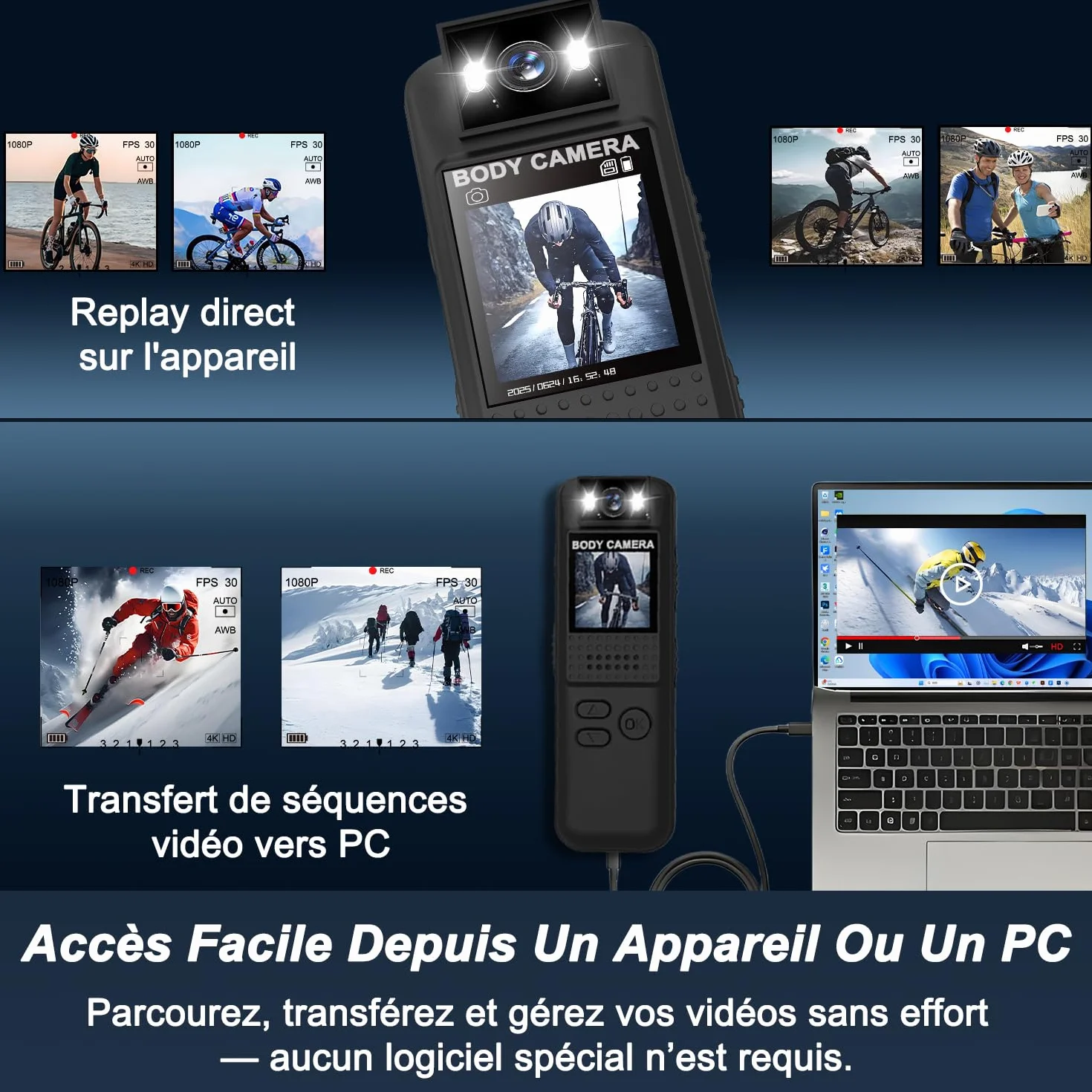 Bodycam, 1080P Full HD Action Cam con Scheda TF 64GB, Bodycam Polizia Professionale, Clip Magnetica e Supporto Bici, Archiviazione Loop, lunga durata della batteria, Telecamera Moto per Sport/Viaggi