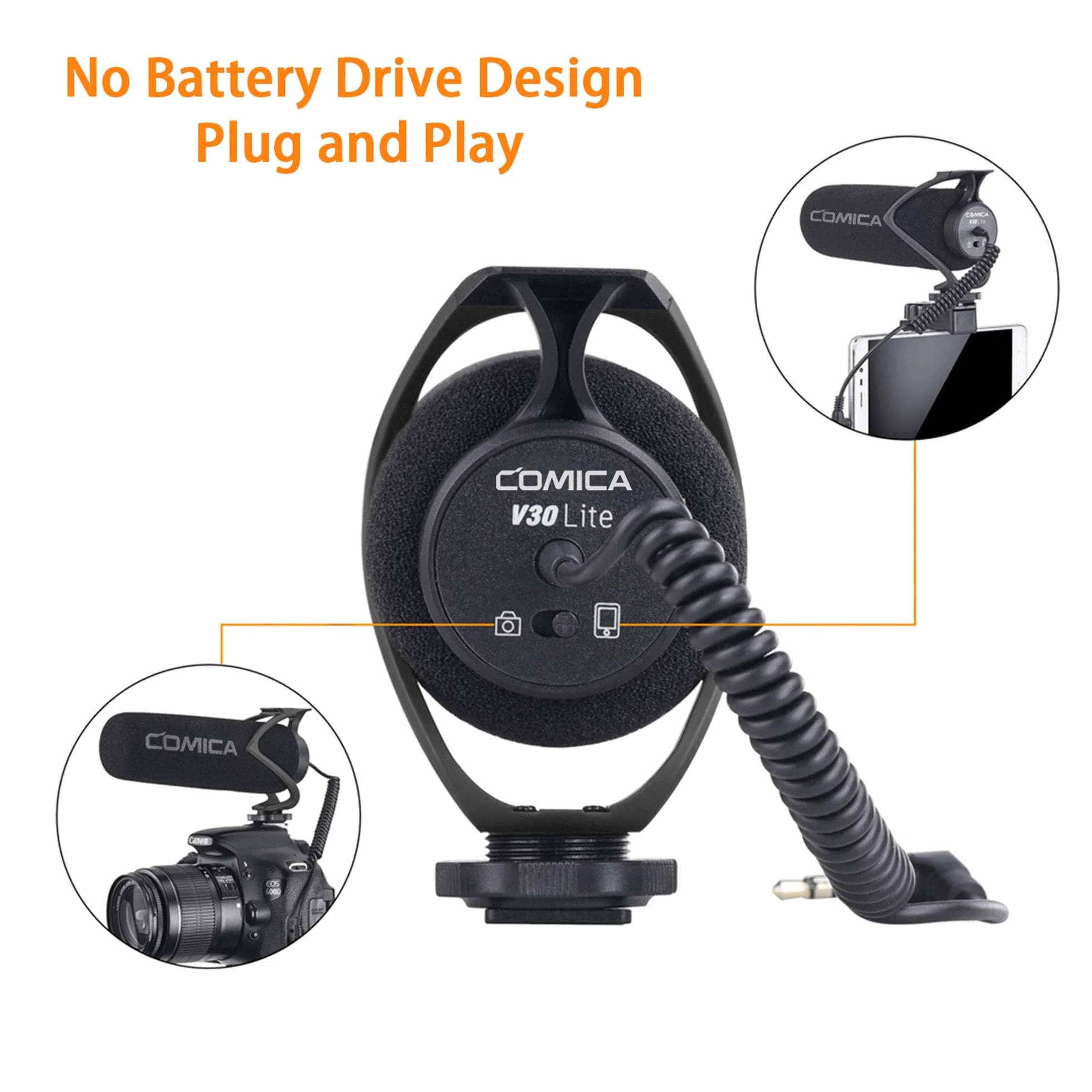 COMICA CVM-V30 LITE Video microfono Super-sulla fotocamera Shotgun microfono a condensatore cardioide per Canon Nikon Sony Panasonic fotocamera/DSLR/smartphone con 3,5 mm Jack