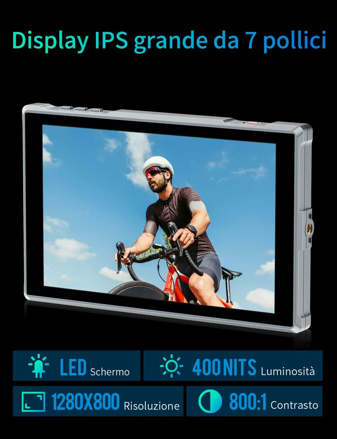 FEELWORLD FW759PRO 7 Pollici 400nit Monitor da Campo touchscreen Ingresso/uscita HDMI 4K e monitoraggio della forma d'onda per videografi e creatori di contenuti con con batteria da 2200 mAh e borsa