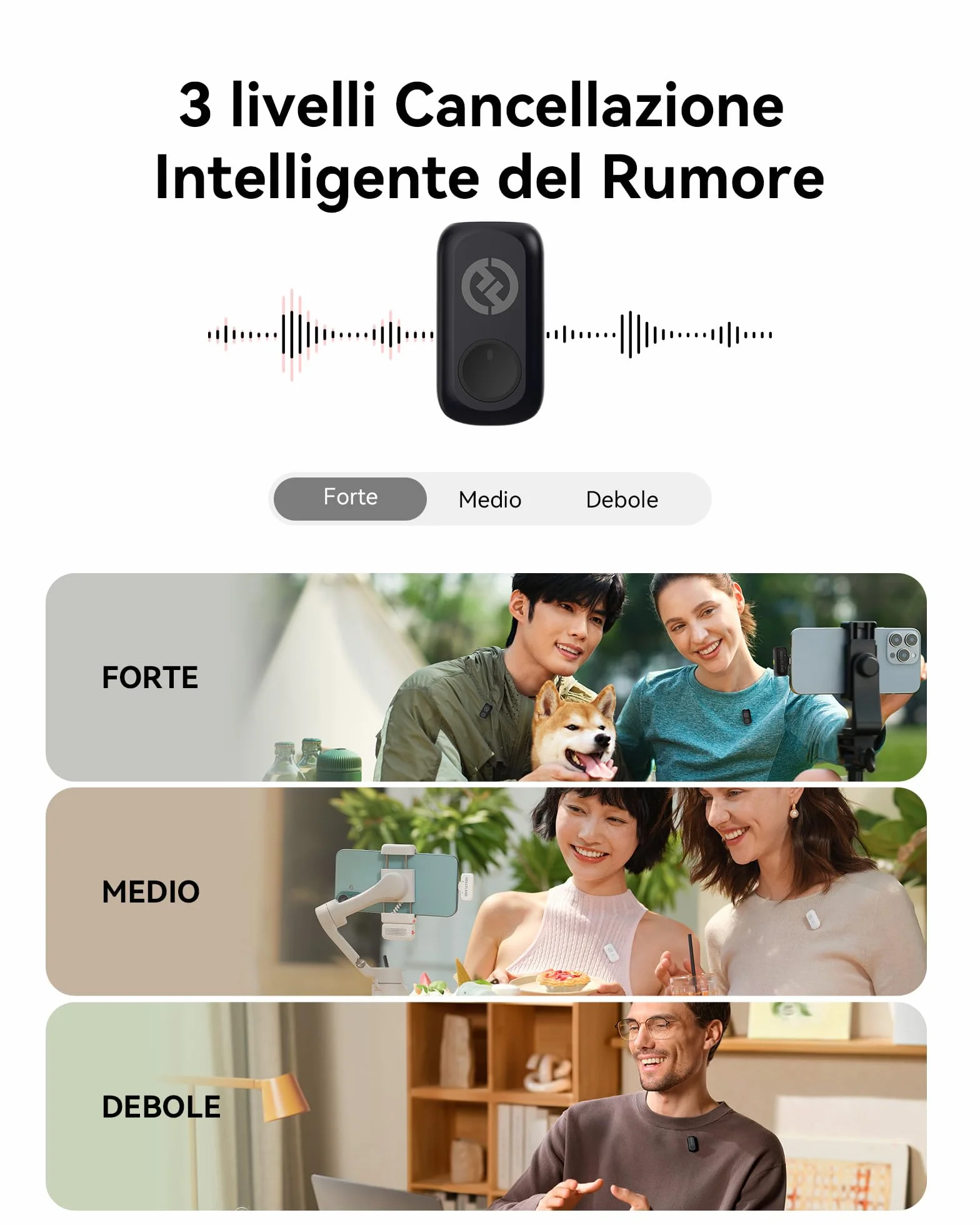 Hollyland LARK A1 Duo Mini microfono wireless per iPhone 15/16 Android 2 TX RX USB-C custodia di ricarica Nero