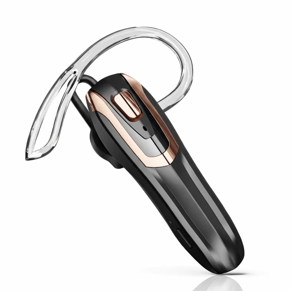 Micool Cuffie Bluetooth V6.0 con cancellazione del rumore AI & 38 ore di conversazione – Auricolari singoli, doppio accoppiamento, auricolare Bluetooth leggero per guida/ufficio/magazzino (nero/oro)