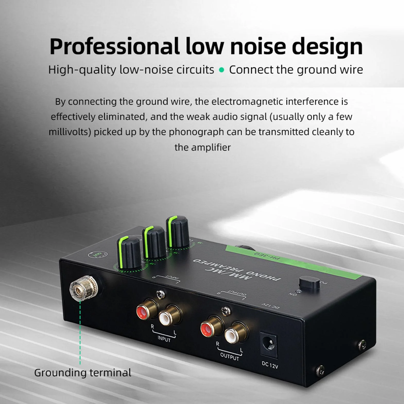 Preamplificatore Phono Mini Stereo XLR 3.5mm Giradischi Amplificatore Segnale Audio Hi-Fi Convertitore