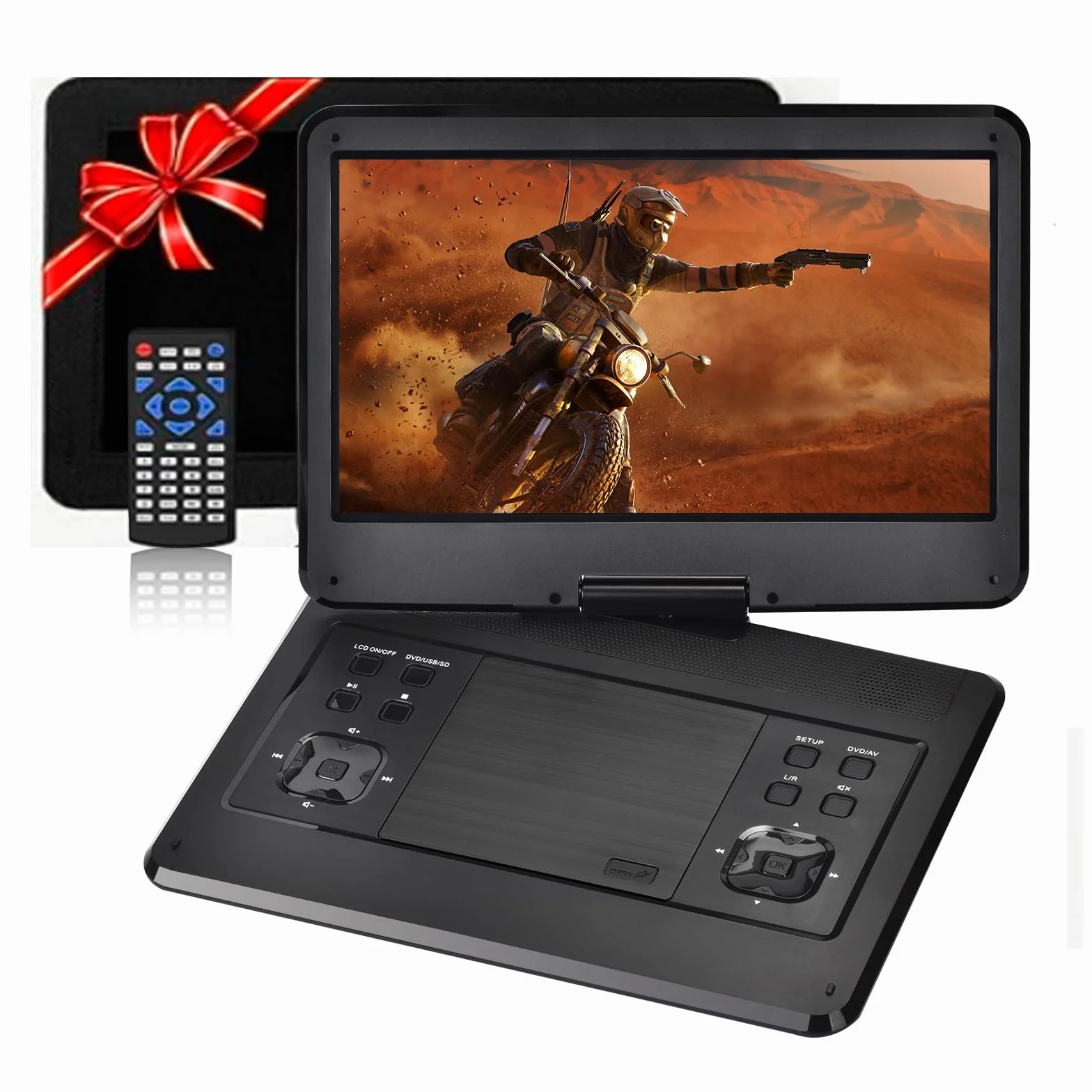 Lettore DVD portatile 17,9 pollici schermo girevole 14,1" batteria 6 ore supporto poggiatesta auto nero