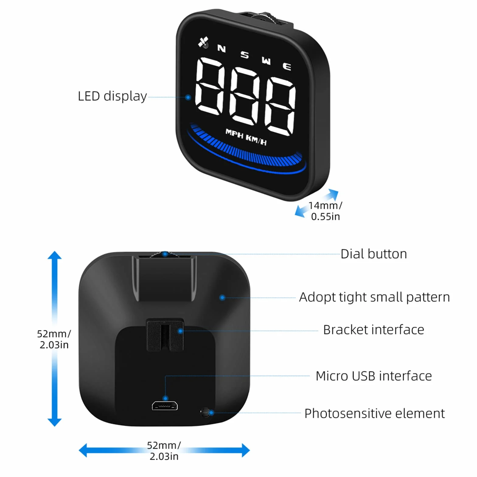 Geloo HUD Auto Head Up Display Tachimetro Intelligente GPS Digitale Universale KMH MPH con Supporto a Ventosa Allarme sovravelocità Avviso Guida Fatica Interfaccia USB