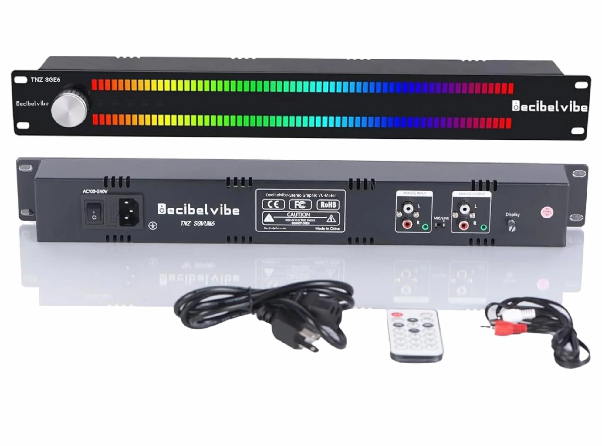 Decibelvibe TNZ SGVUM6 - VU Meter audio grafico con ingresso e uscita ausiliaria RCA/3.5 posteriore, ingresso wireless tramite microfono incorporato, con 19 colori per casa, professionisti (argento)