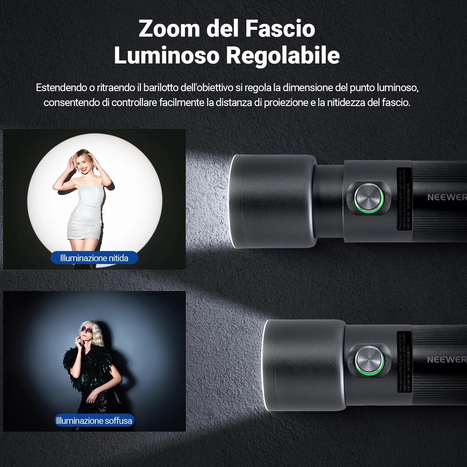 NEEWER BASICS Torcia Fotografica RGB con 4 Colori/20 Filtri Gobo/7500mAh, 10W Faretto Video LED Portatile, Luce Ambientale al Tramonto in Lega Alluminio per l'Illuminazione Studio Riprese Video, FL10