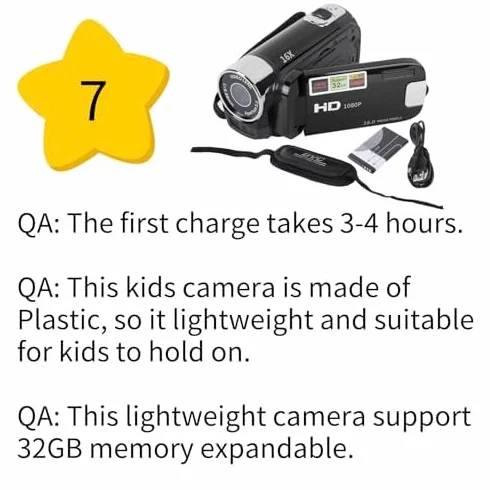 Videocamera Videocamera, 16x 1080P 30FPS Camera Recorder con Schermo Girevole TFT da 2,7 Pollici, Luce di Riempimento, Altoparlante Incorporato, Supporto 32 GB, per (Nero)